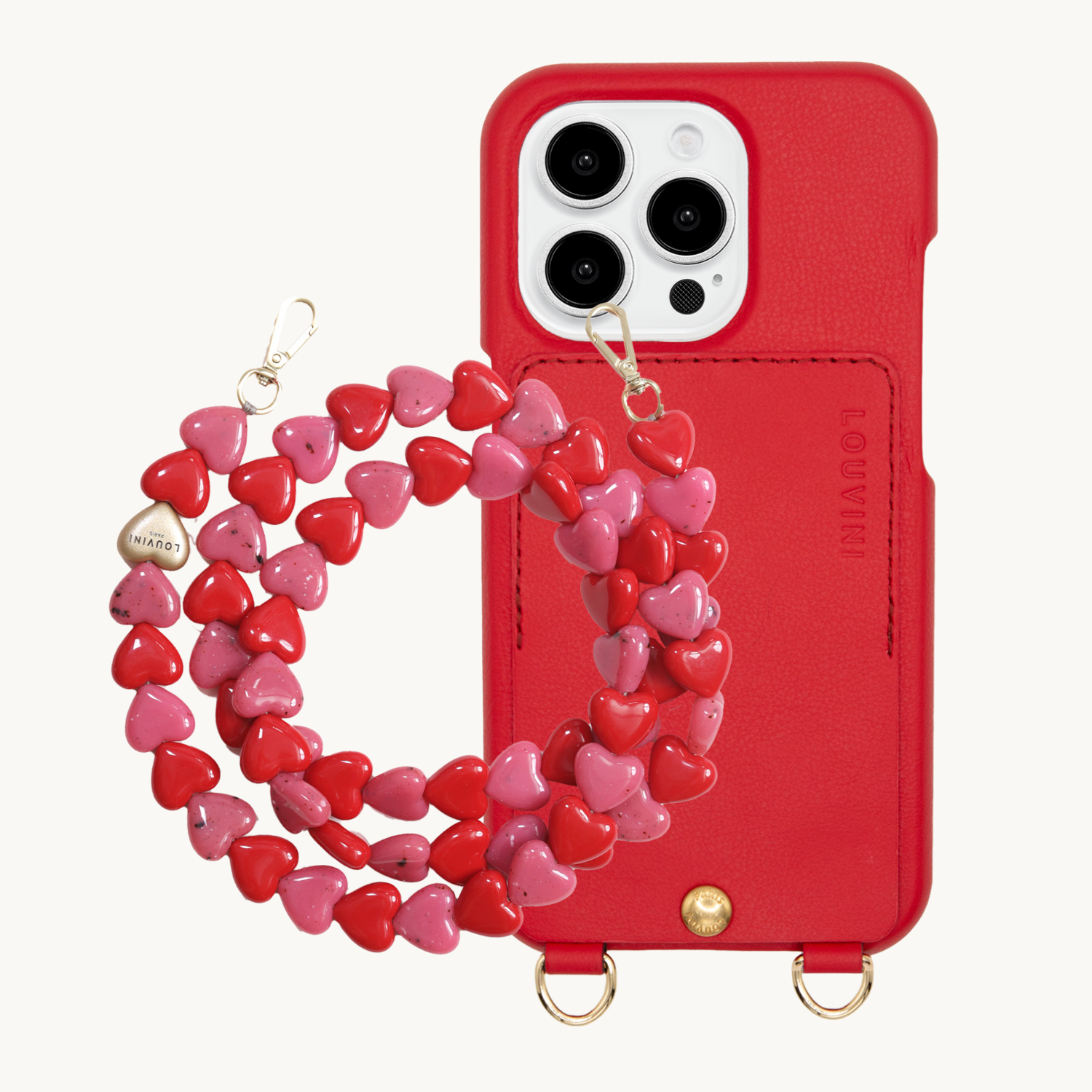 ensemble coque de téléphone avec étui en cuir rouge et bracelet rouge