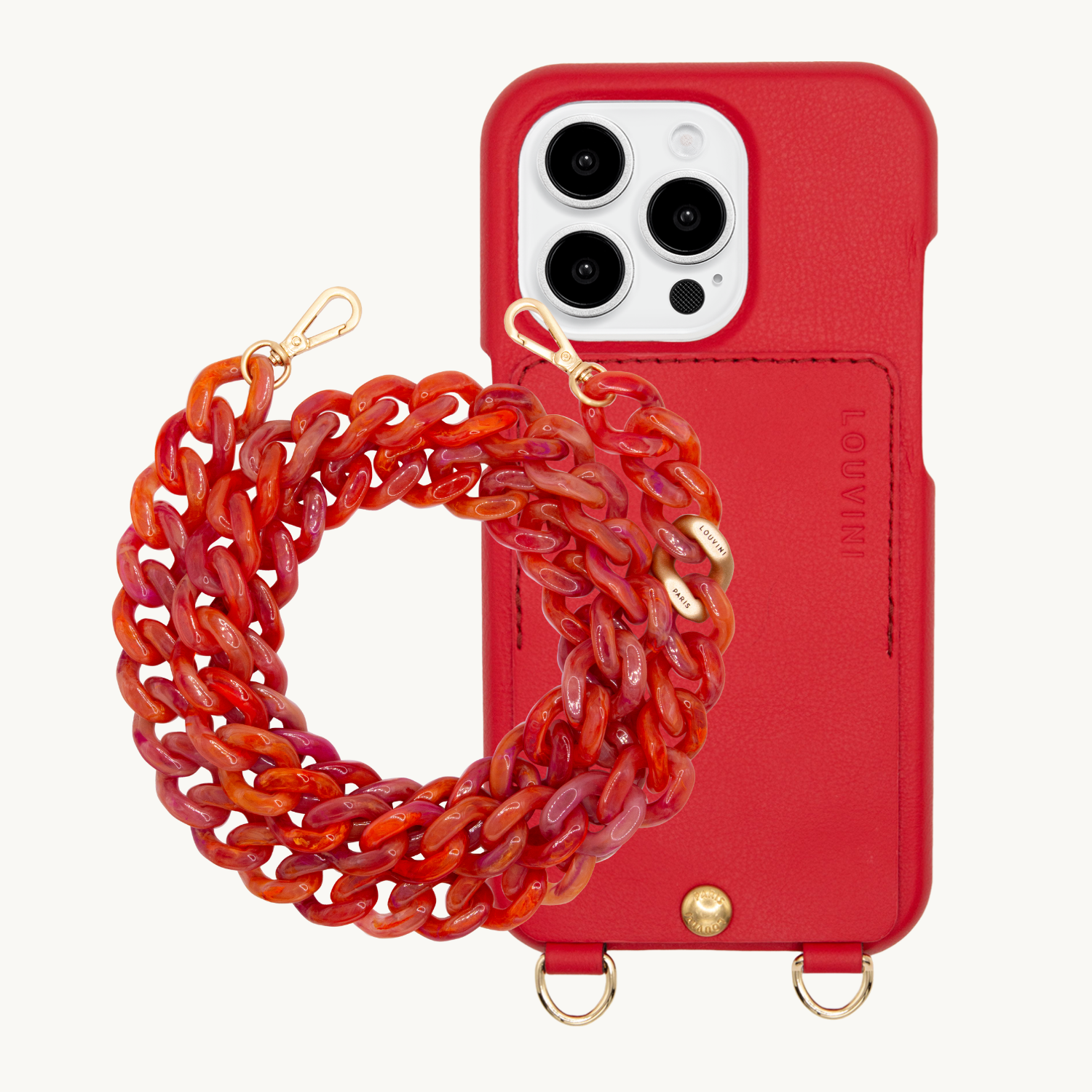 ensemble coque de téléphone avec étui en cuir rouge et chaîne tropical