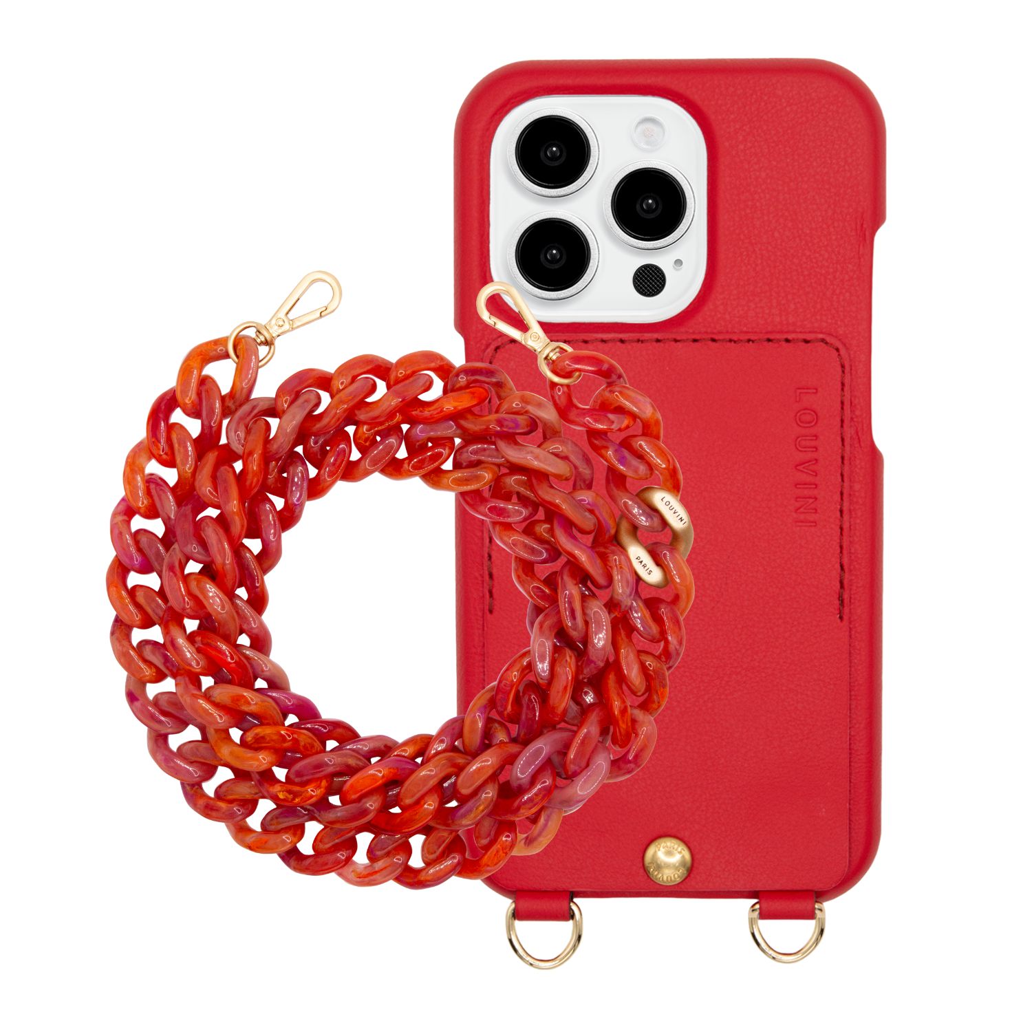 ensemble coque de téléphone avec étui en cuir rouge et chaîne tropical