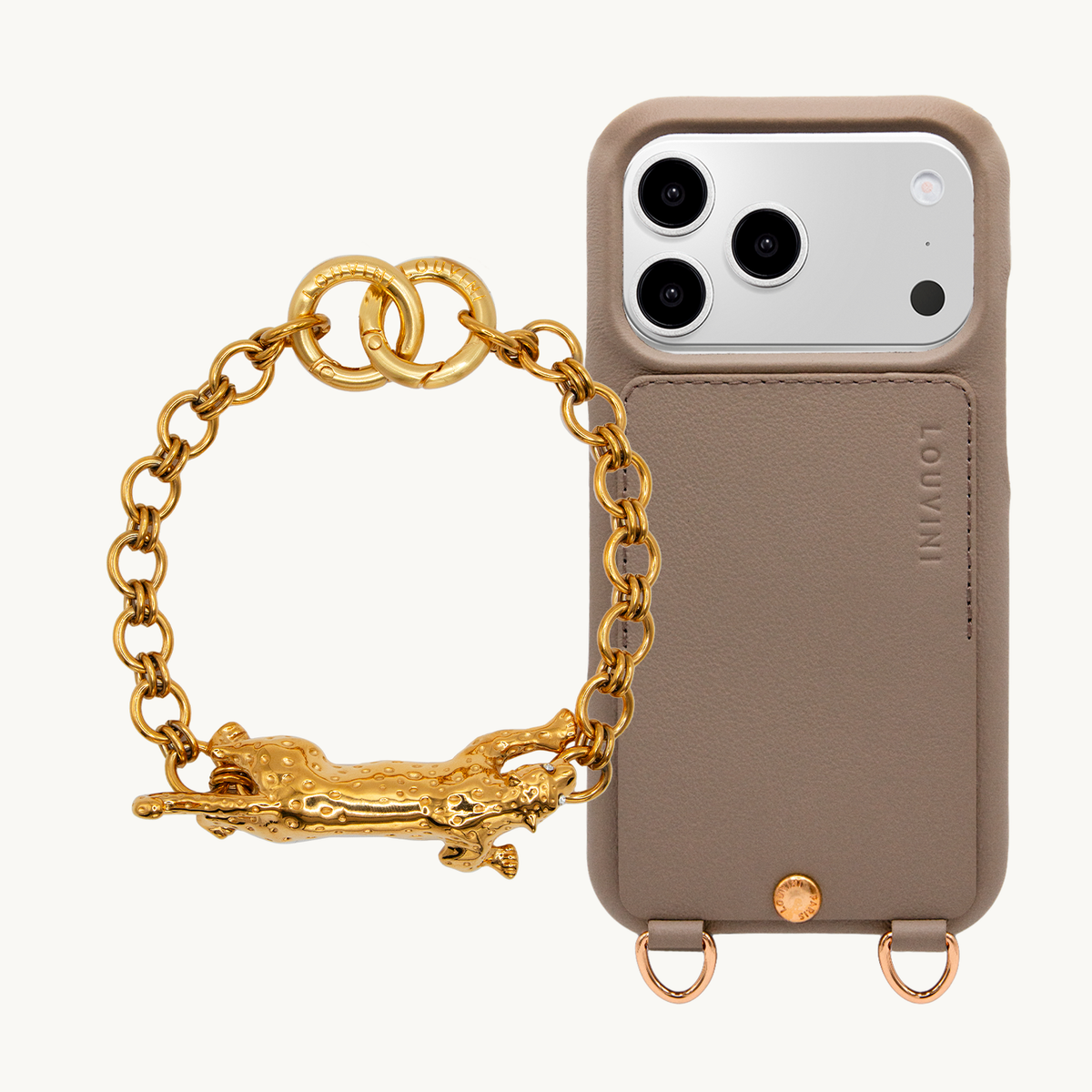 LOU Taupe iPhone Case & Bracelet PETIT DALIA Leopard Gold