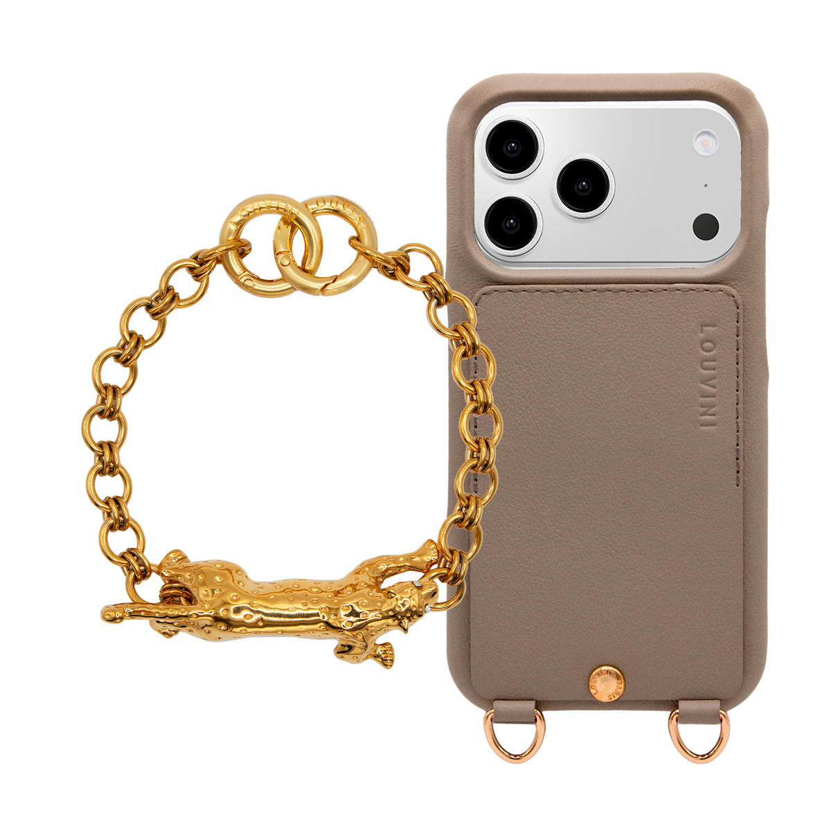 LOU Taupe iPhone Case & Bracelet PETIT DALIA Leopard Gold