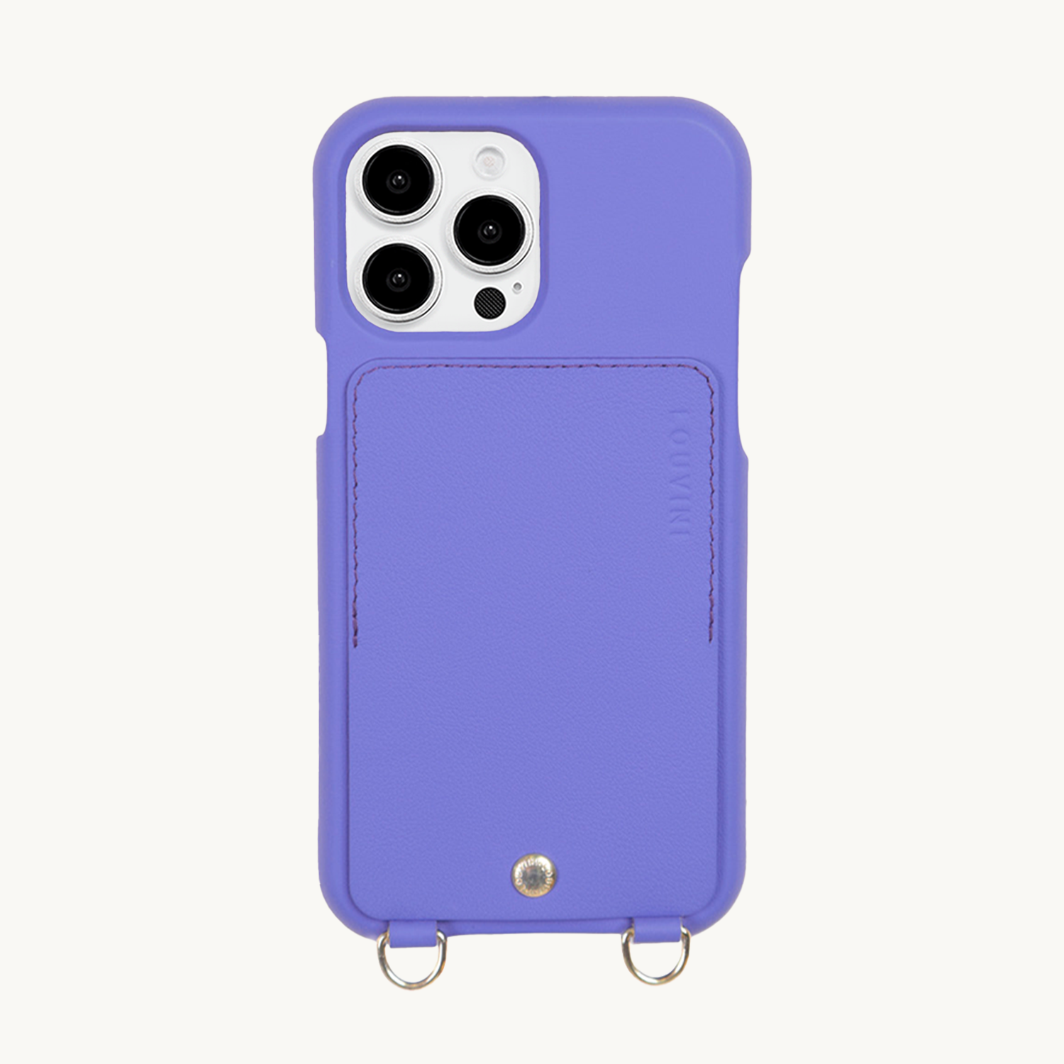 Coque iPhone avec étui en cuir violet anneaux dorés