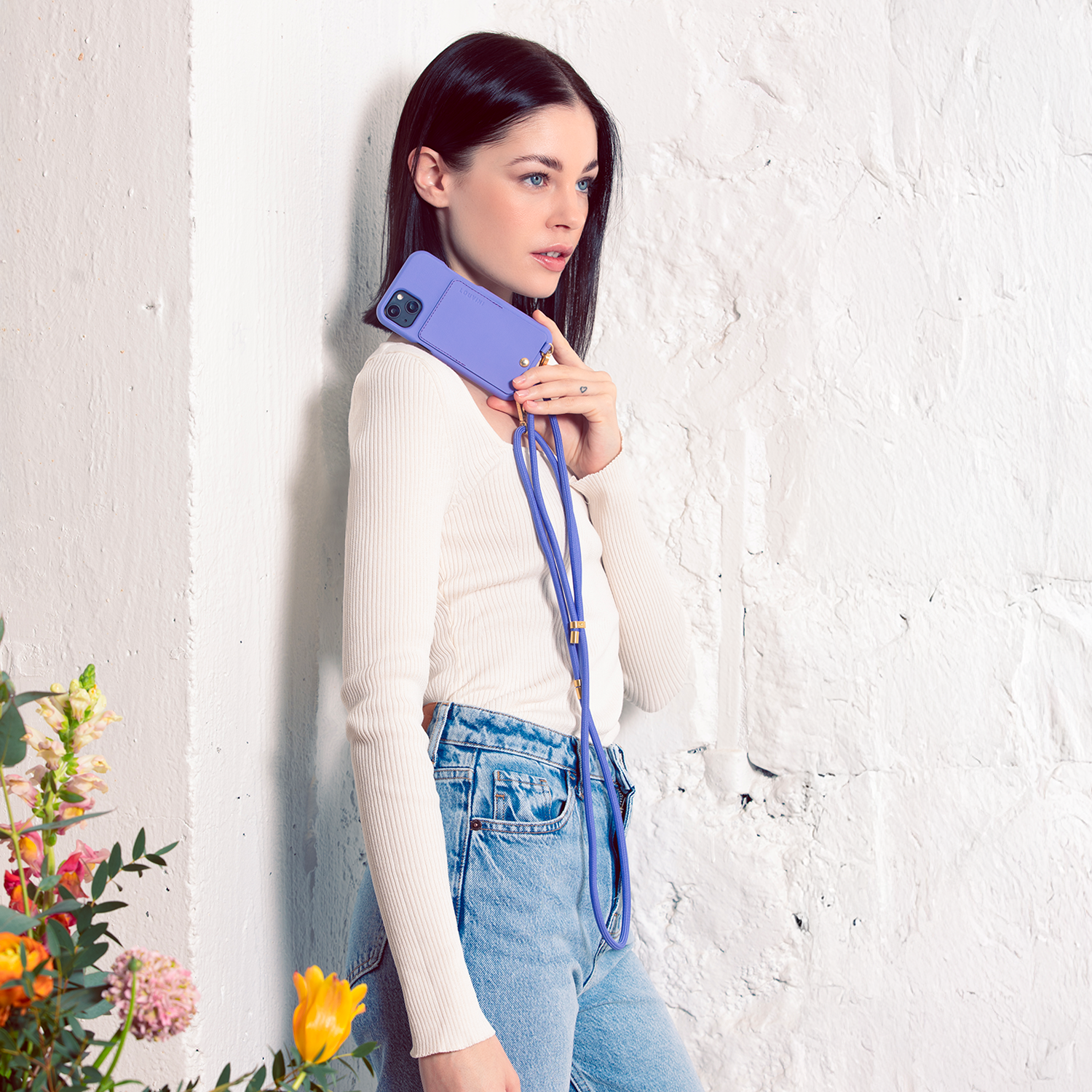 Coque iPhone avec étui en cuir violet