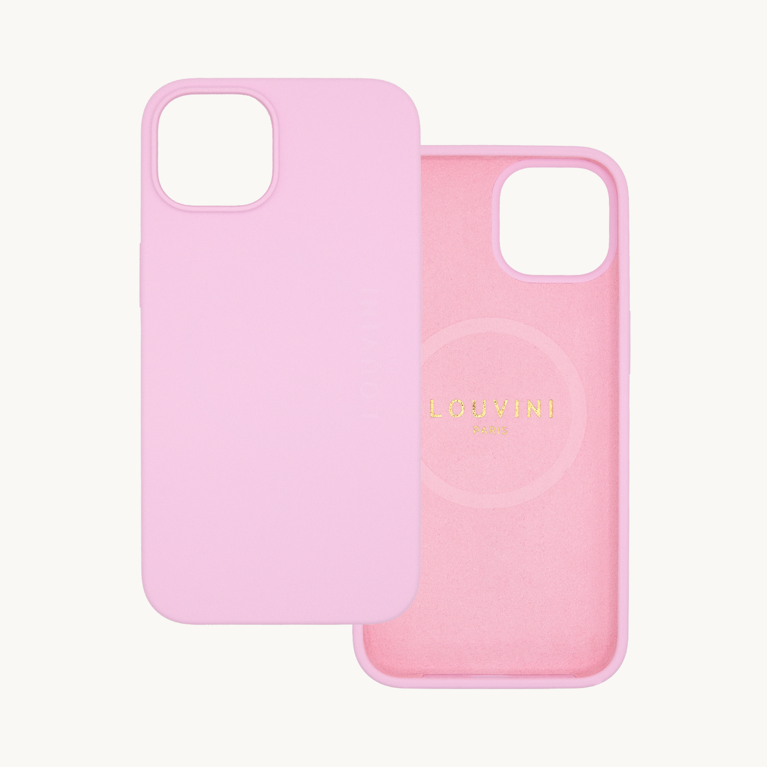 coque iPhone 13 / 14 silicone rose - double face