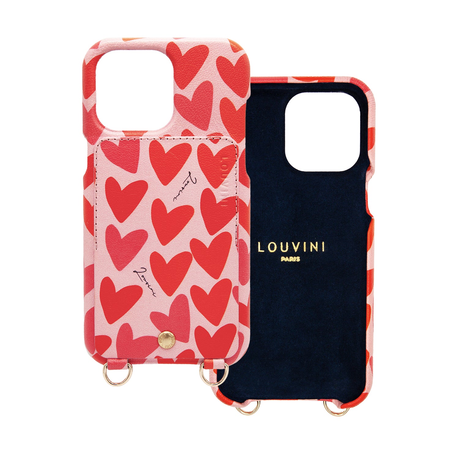 Coque iphone en cuir imprimé coeurs détail