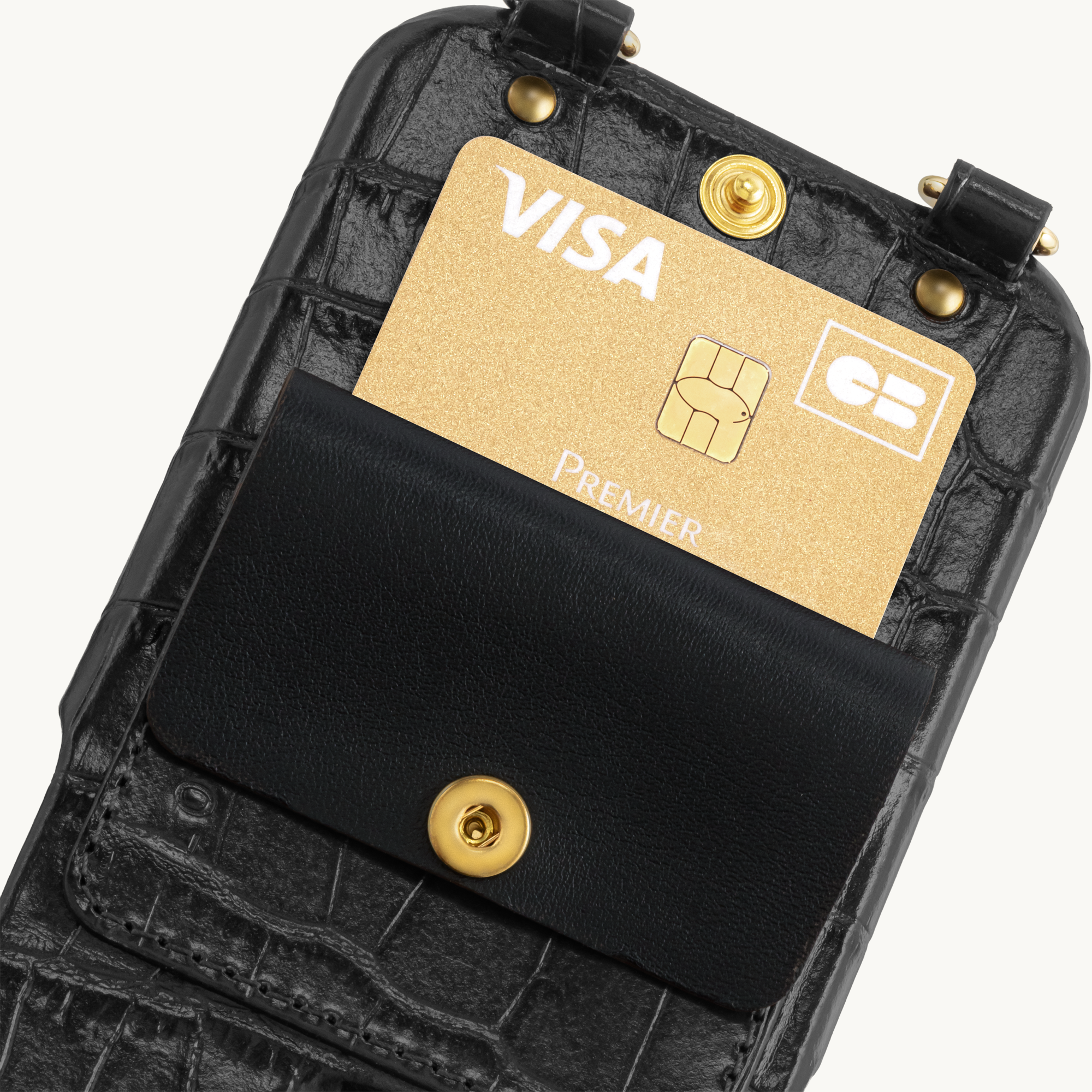 iPhone Leather Case with wallet and loops LOU - Crocodile Black