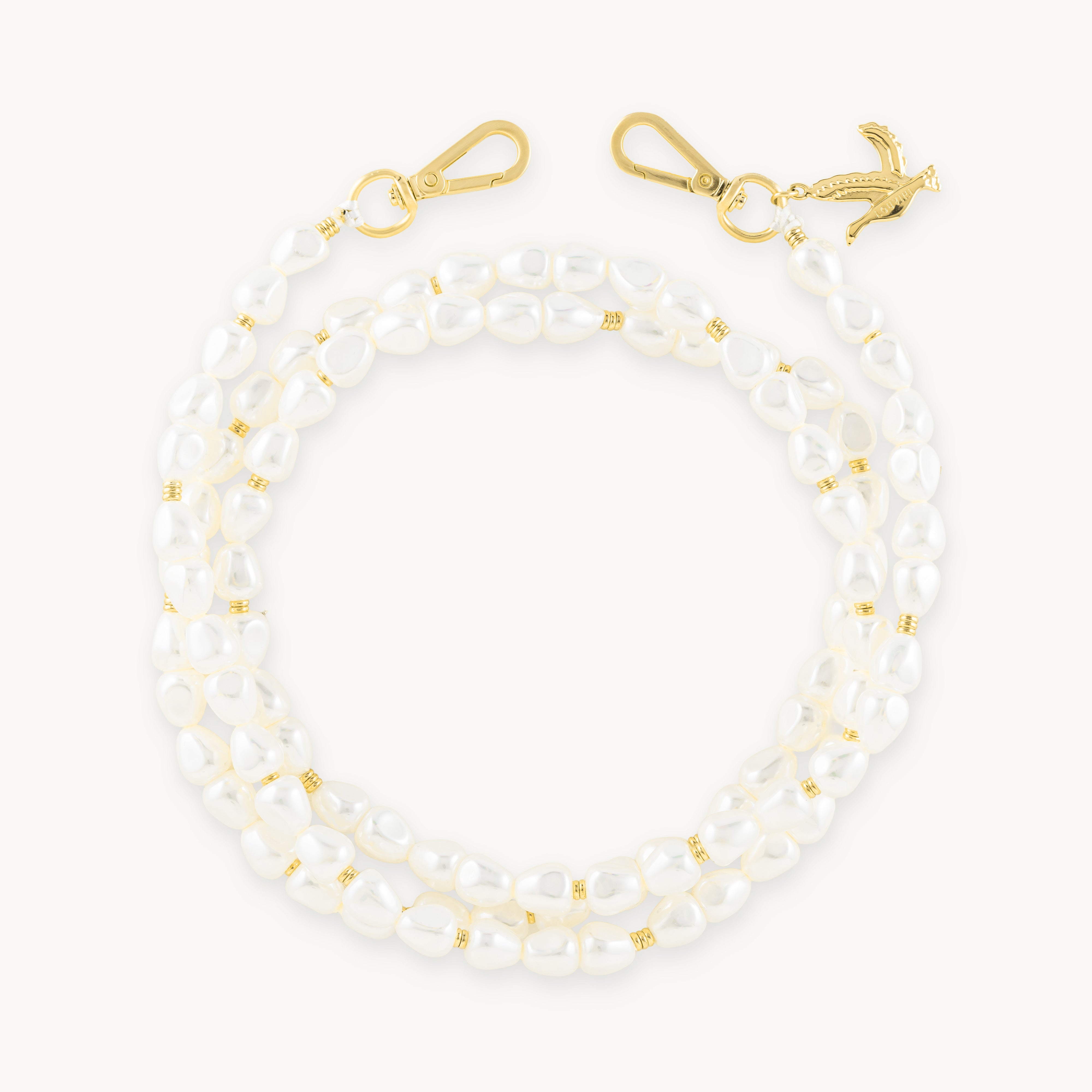 chaine bandoulière pour téléphone à perles avec mousquetons dorés