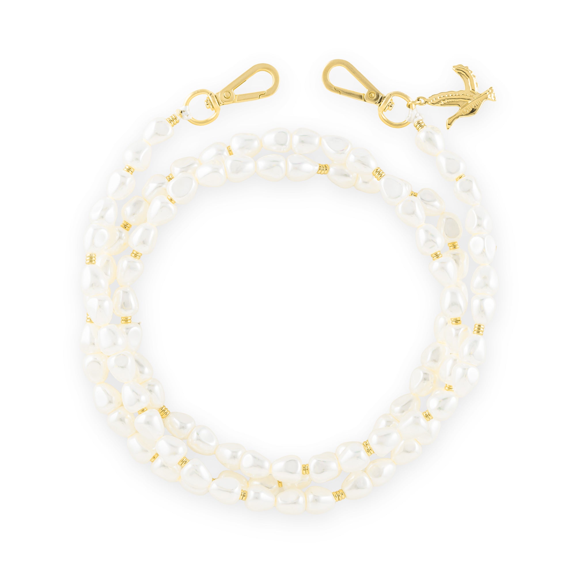 chaine bandoulière pour téléphone à perles avec mousquetons dorés