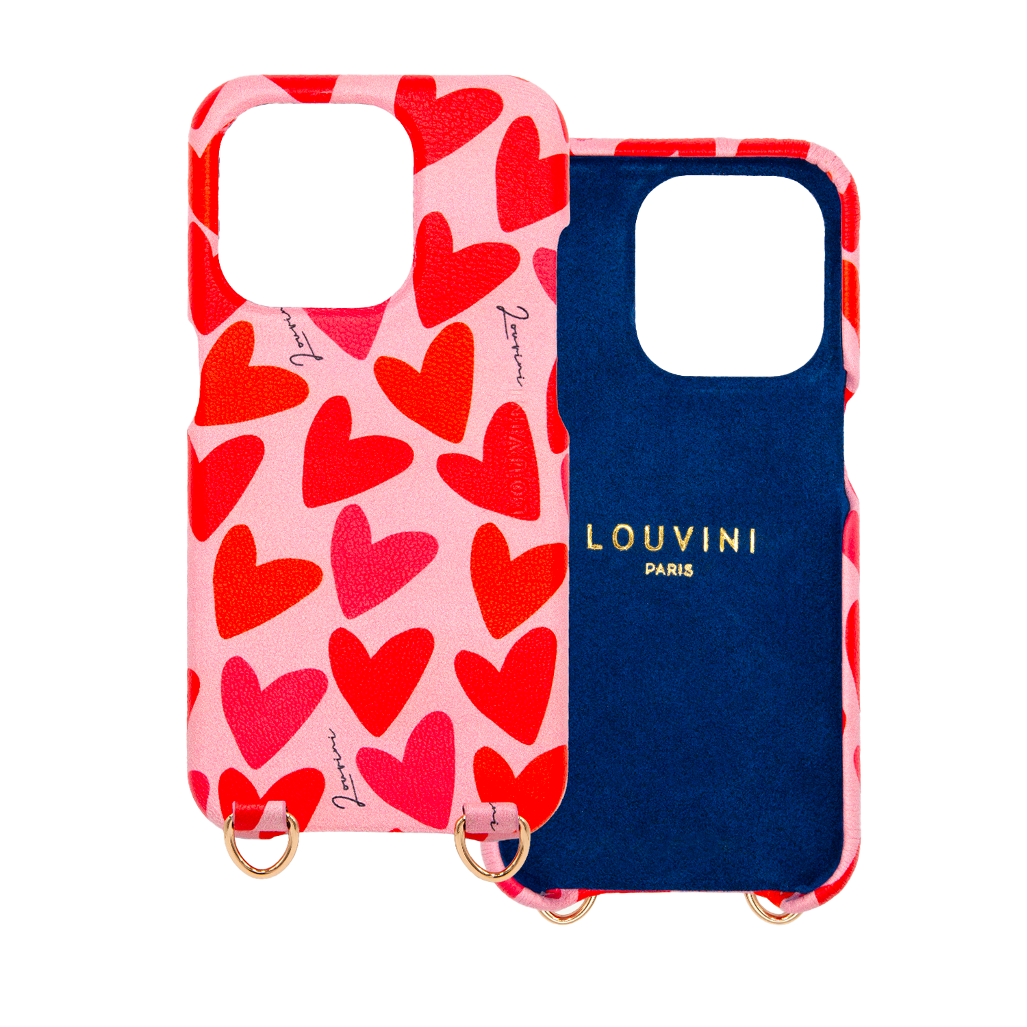 Coque iPhone avec étui en cuir imprimé coeurs