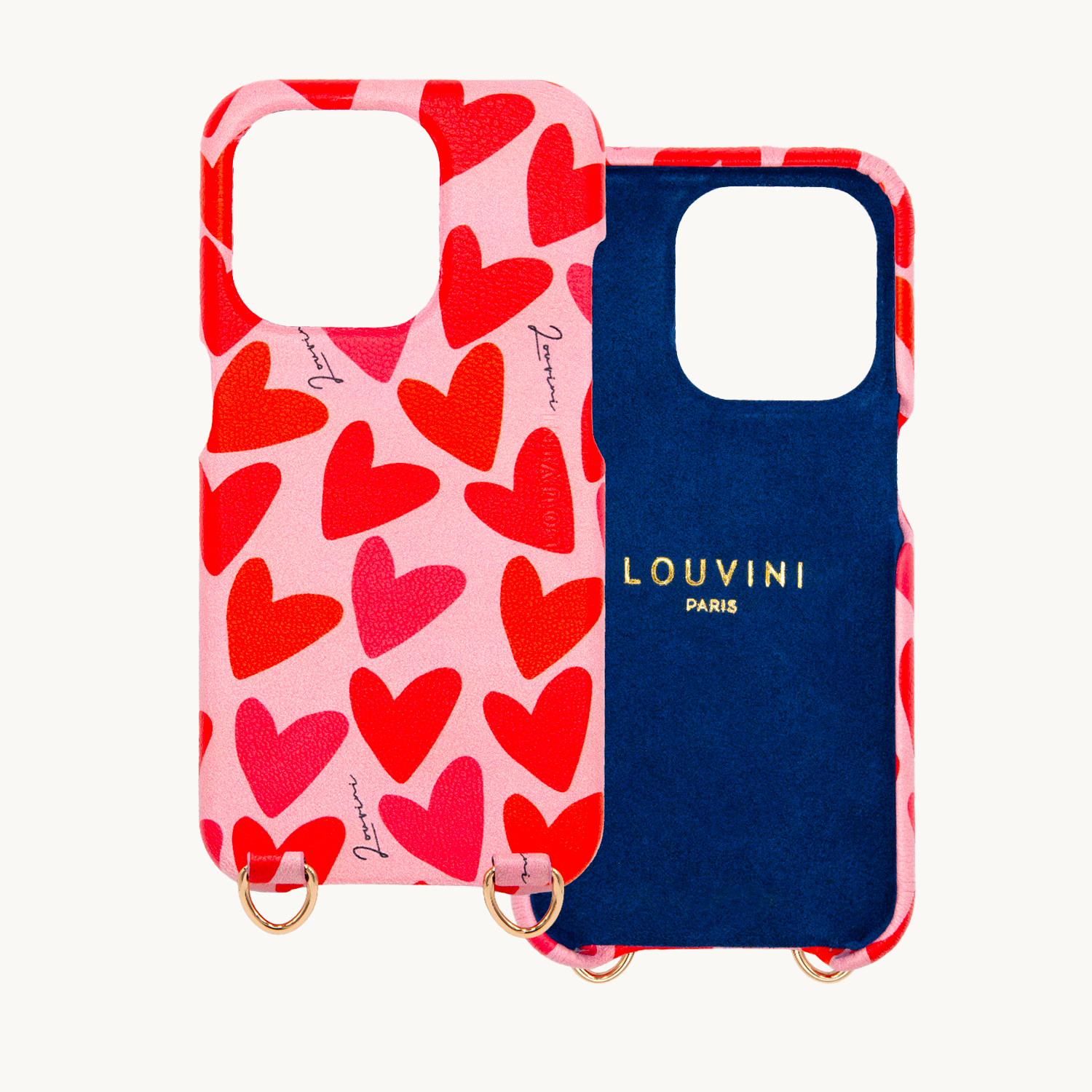 Coque iPhone avec étui en cuir imprimé coeurs