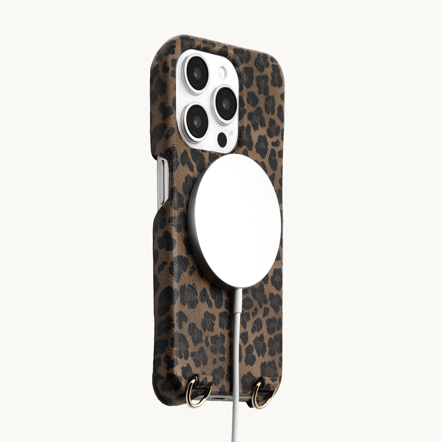 coque de téléphone avec MagSafe en cuir léopard