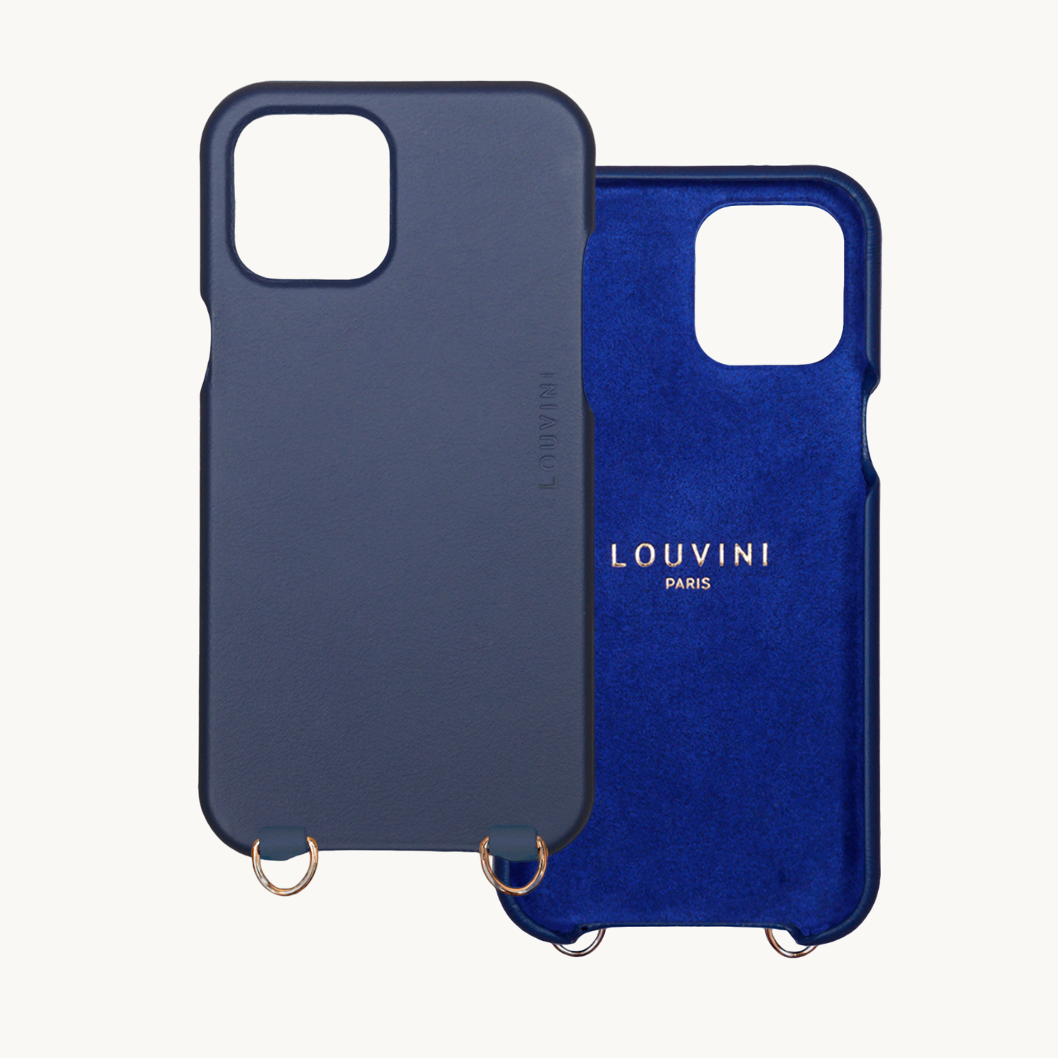 Coque iPhone MagSafe cuir avec anneaux MAX marine