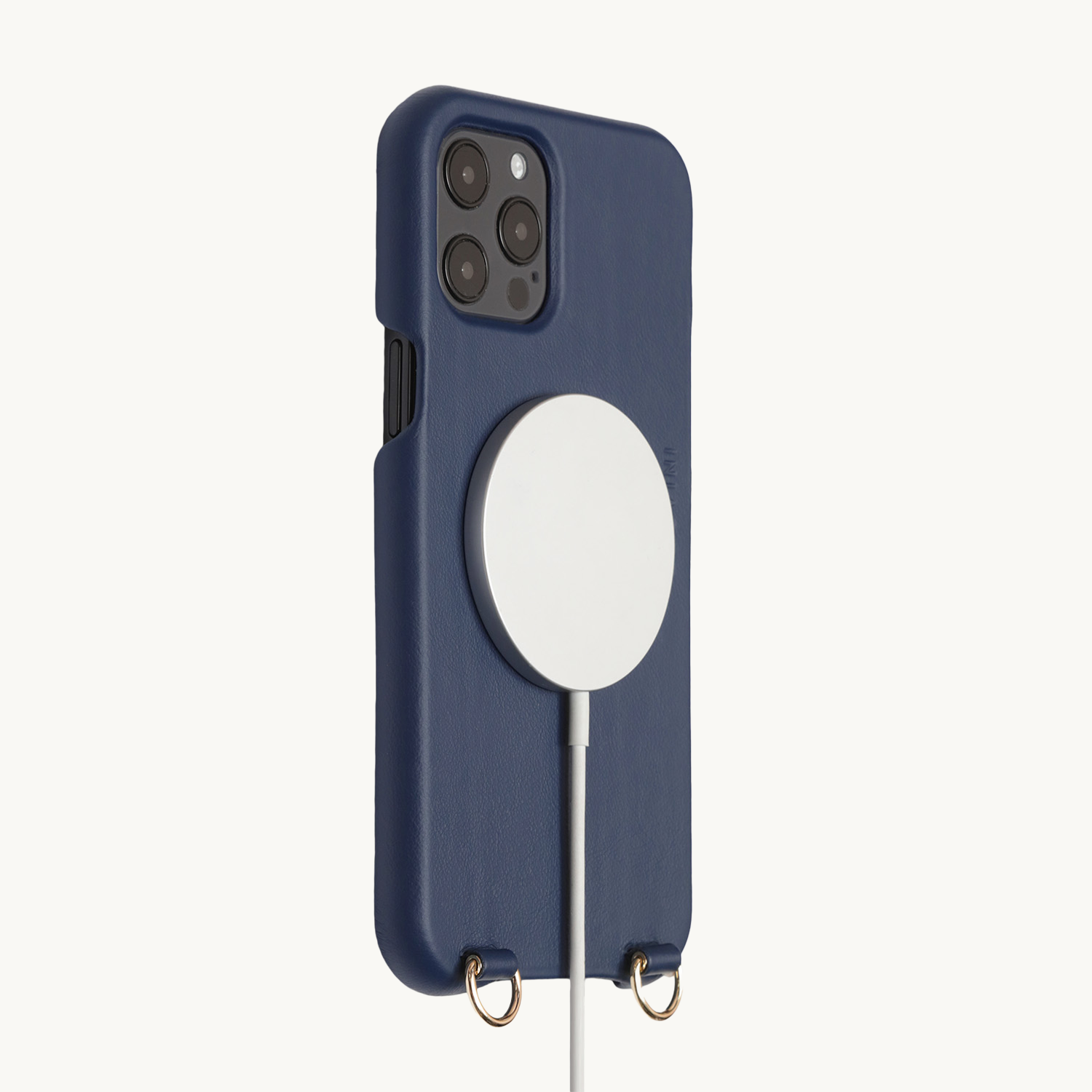 Coque iPhone MagSafe cuir avec anneaux MAX marine