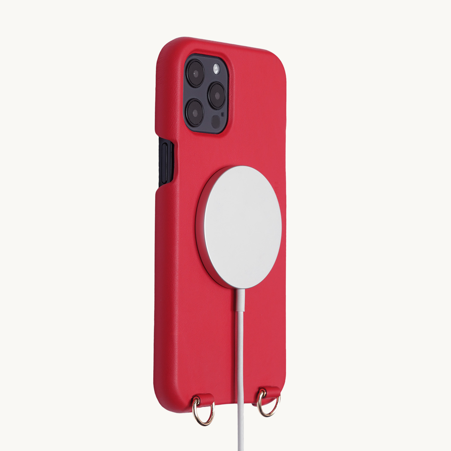 Coque iPhone MagSafe cuir avec anneaux MAX rouge