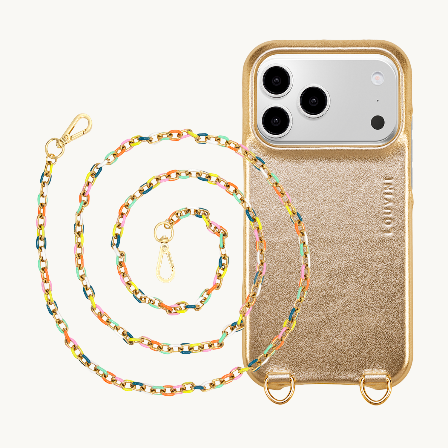 IPHONE GOLDEN-SILVER MAX MAGSAFE CASE & FLUO MIA CHAIN