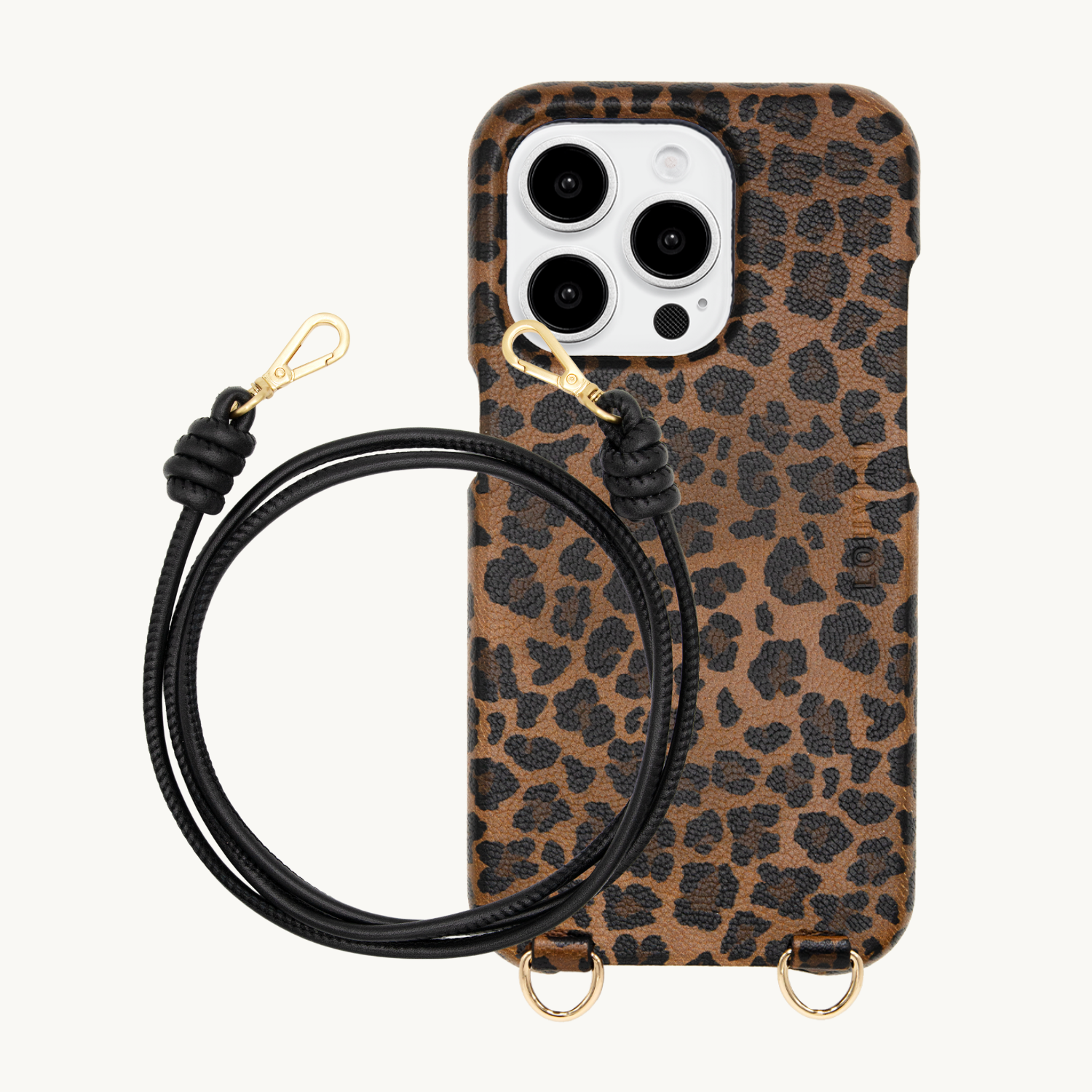 ensemble coque de téléphone léopard et cordon en cuir noir