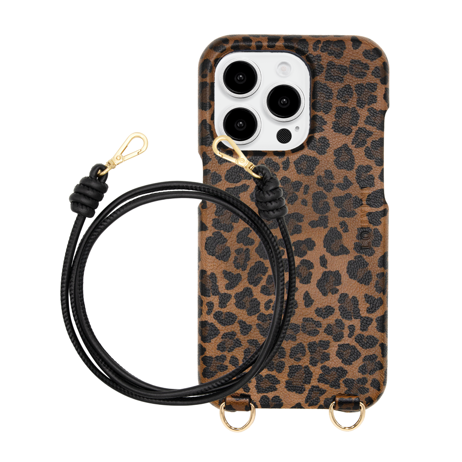 ensemble coque de téléphone léopard et cordon en cuir noir