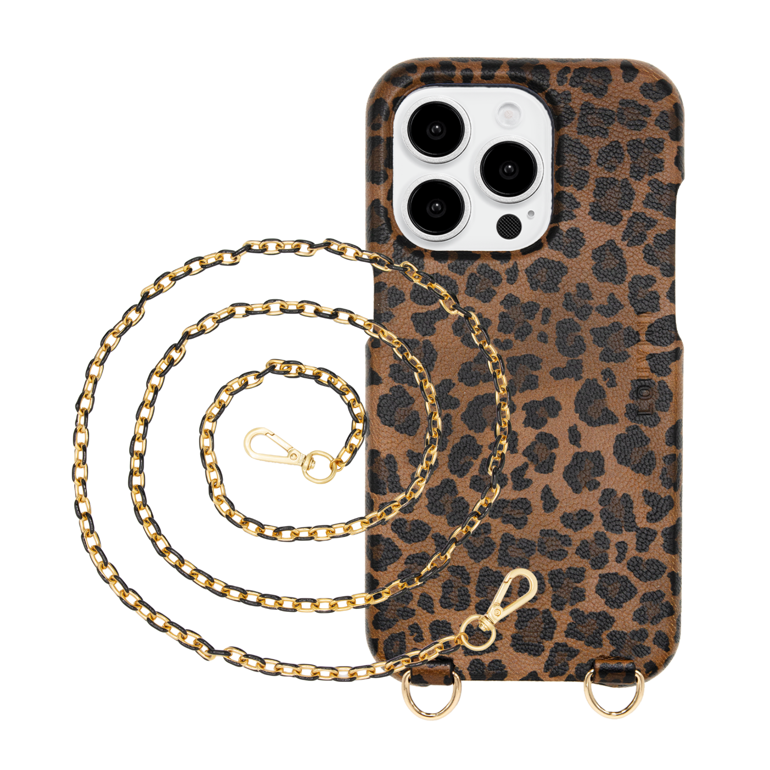 ensemble coque iPhone en cuir imprimé léopard avec chaîne de téléphone