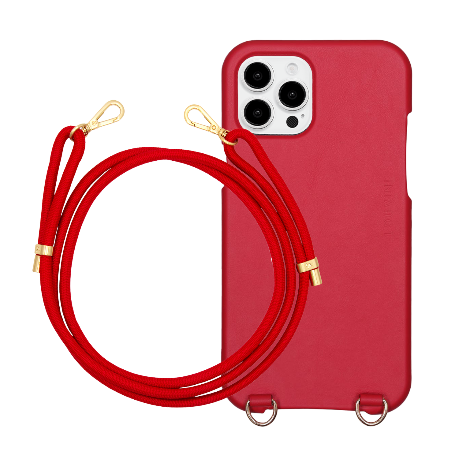 ensemble coque pour téléphone en cuir rouge avec cordon en cuir rouge