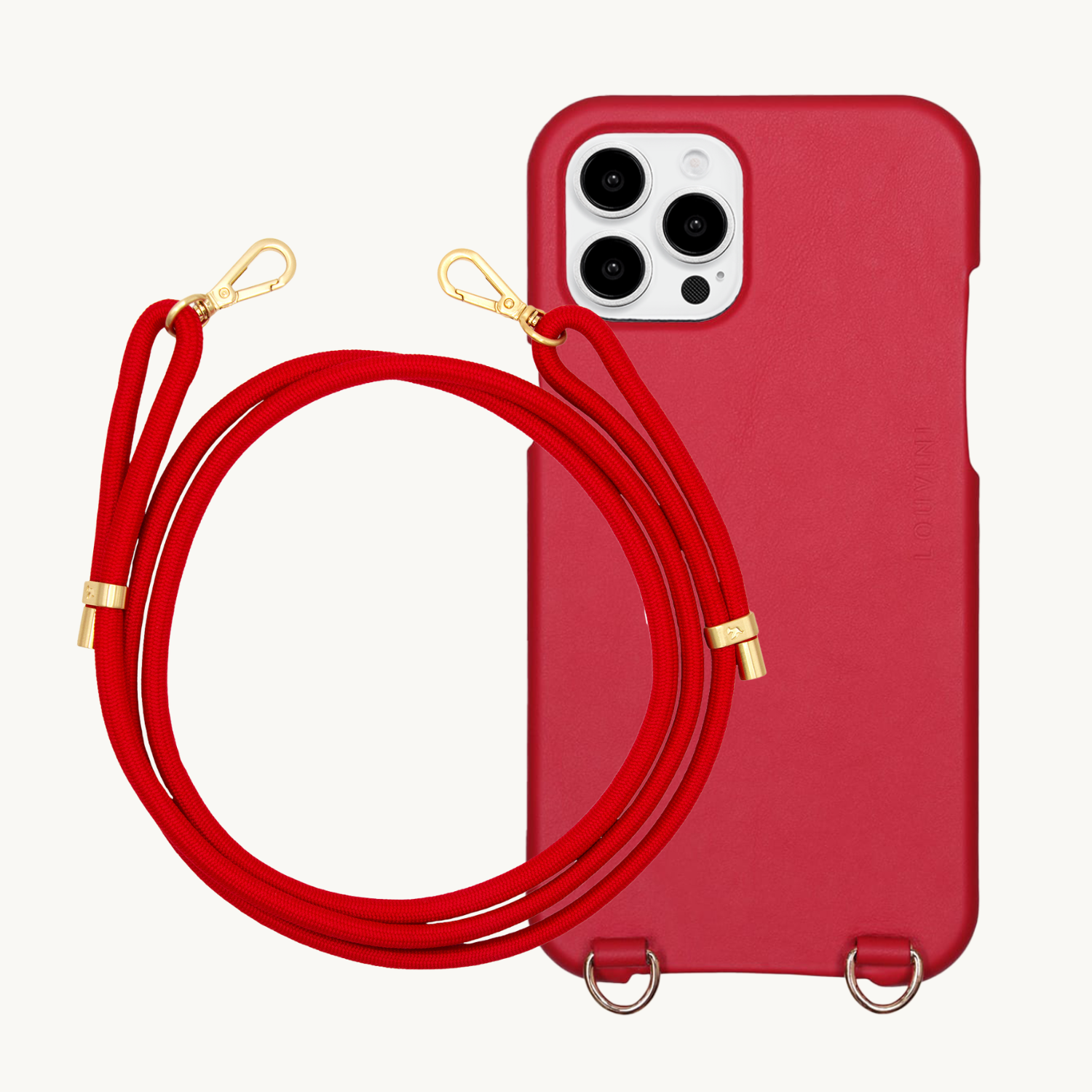 ensemble coque pour téléphone en cuir rouge avec cordon en cuir rouge