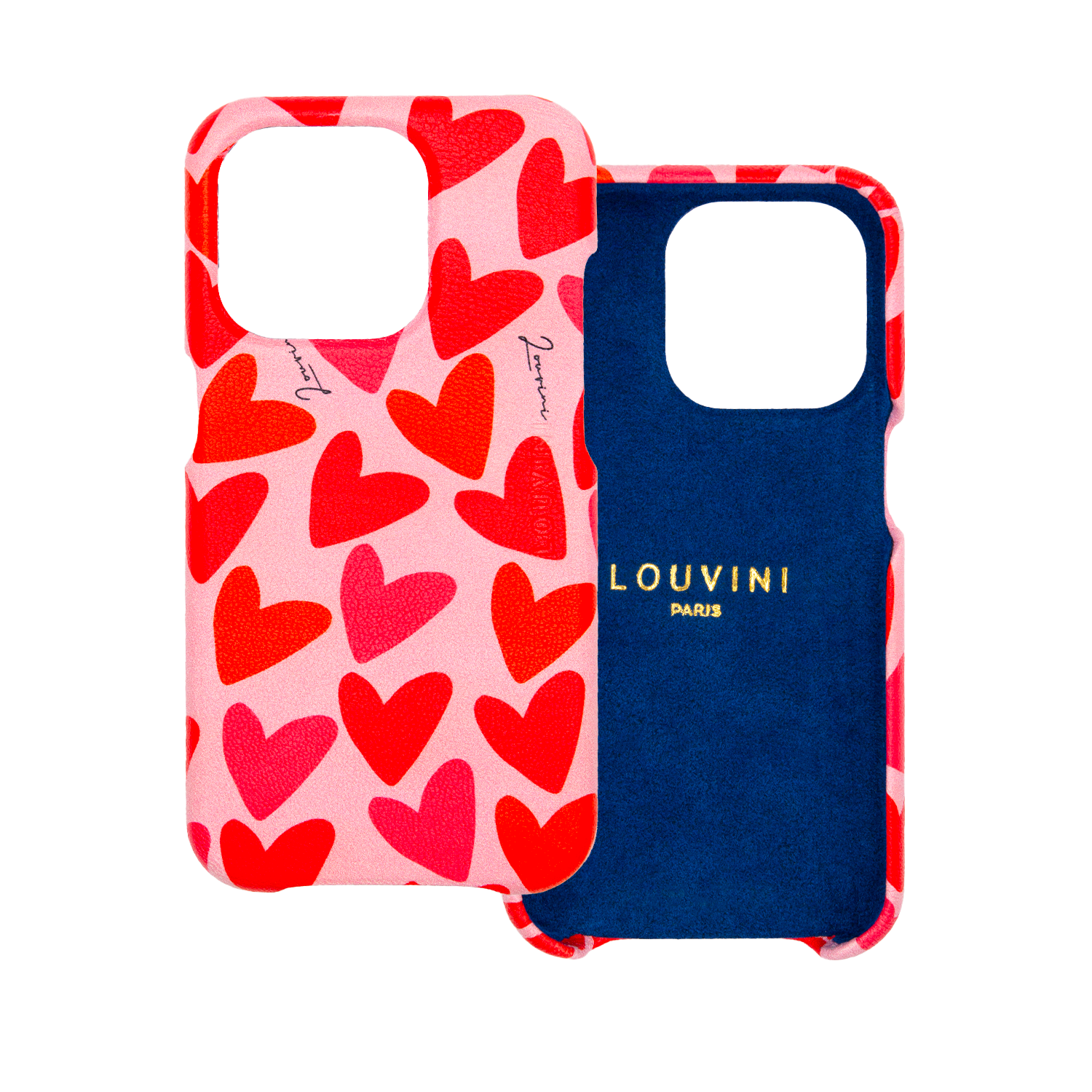 Coque iPhone avec étui en cuir imprimé coeurs