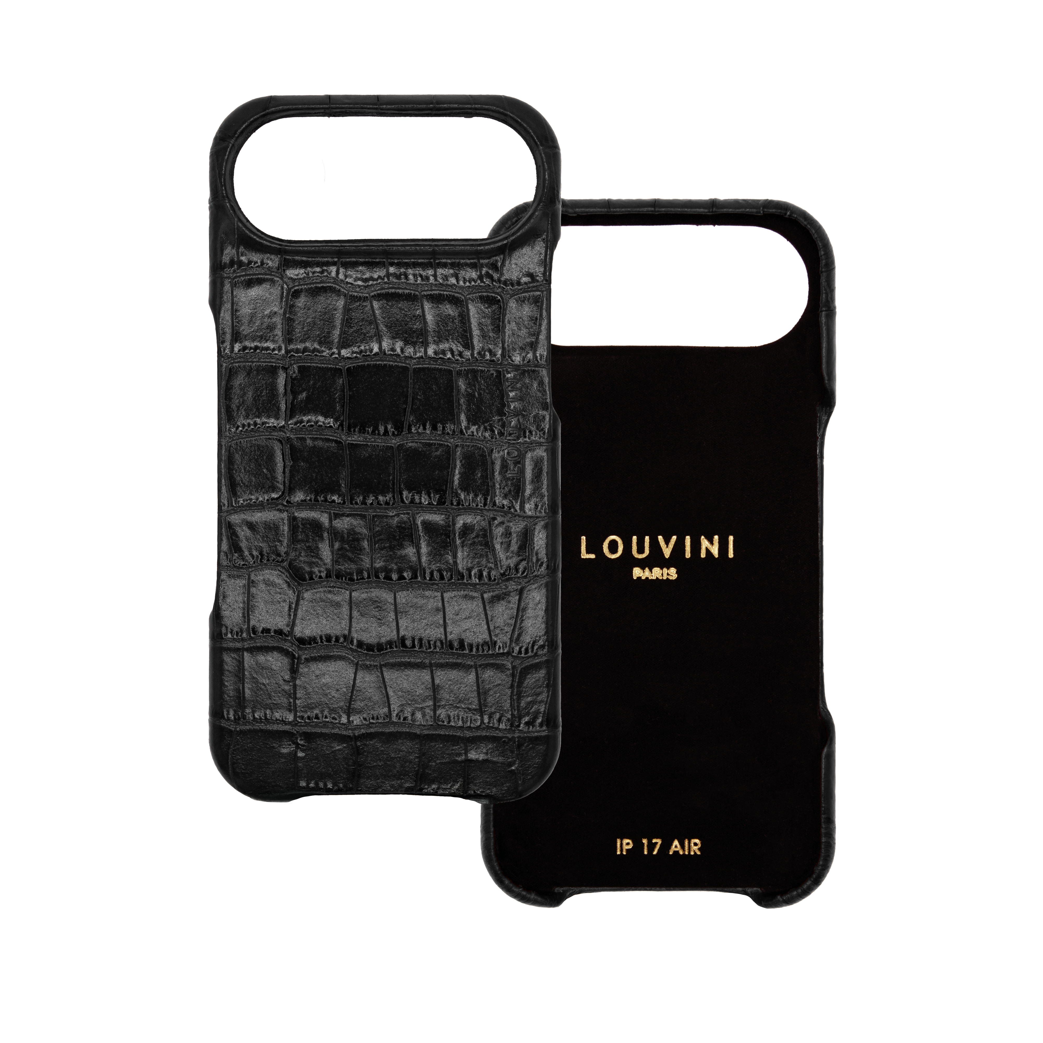 Leather iPhone Case without Loops and MagSafe MAX - Black Crocodile