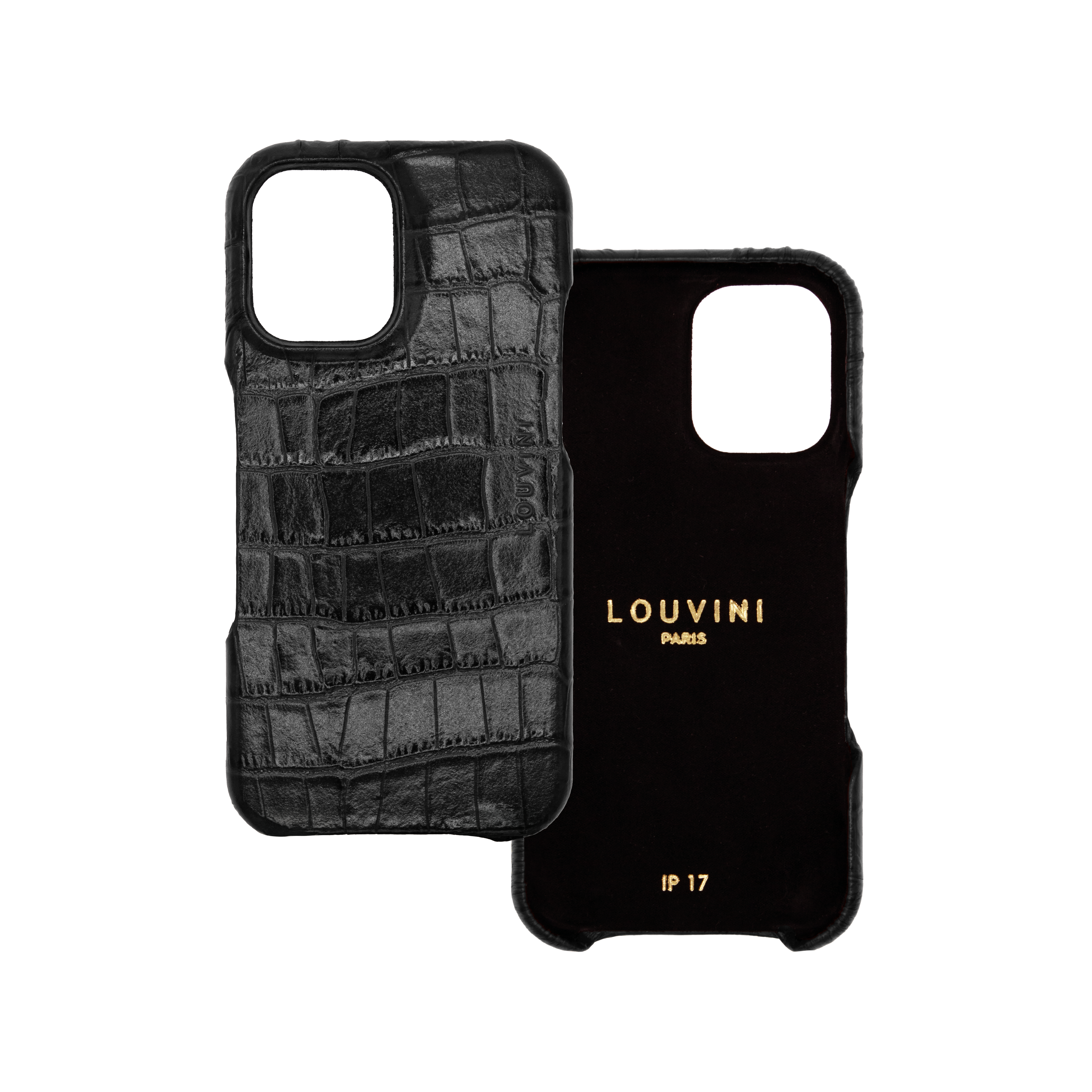 Leather iPhone Case without Loops and MagSafe MAX - Black Crocodile