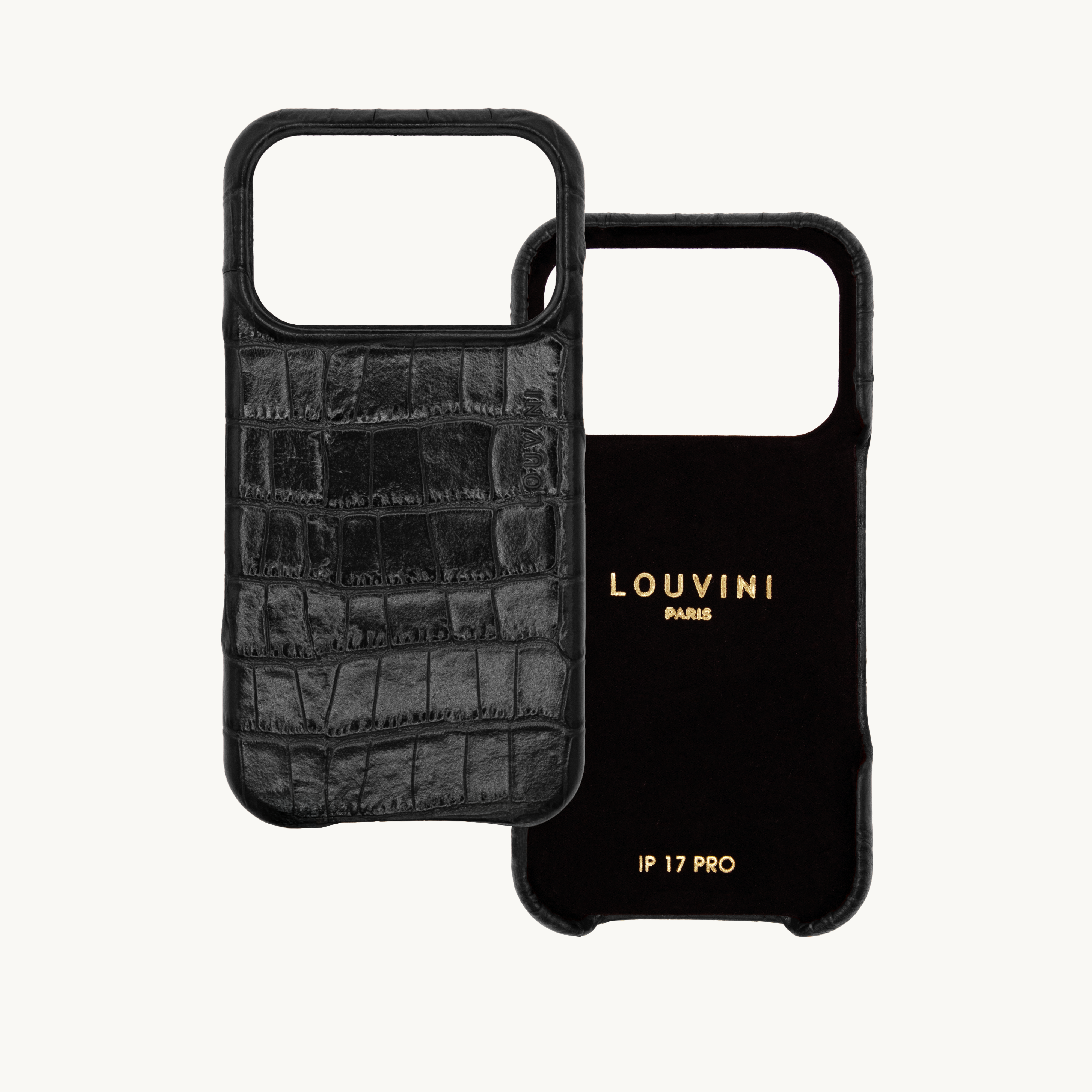 Leather iPhone Case without Loops and MagSafe MAX - Black Crocodile