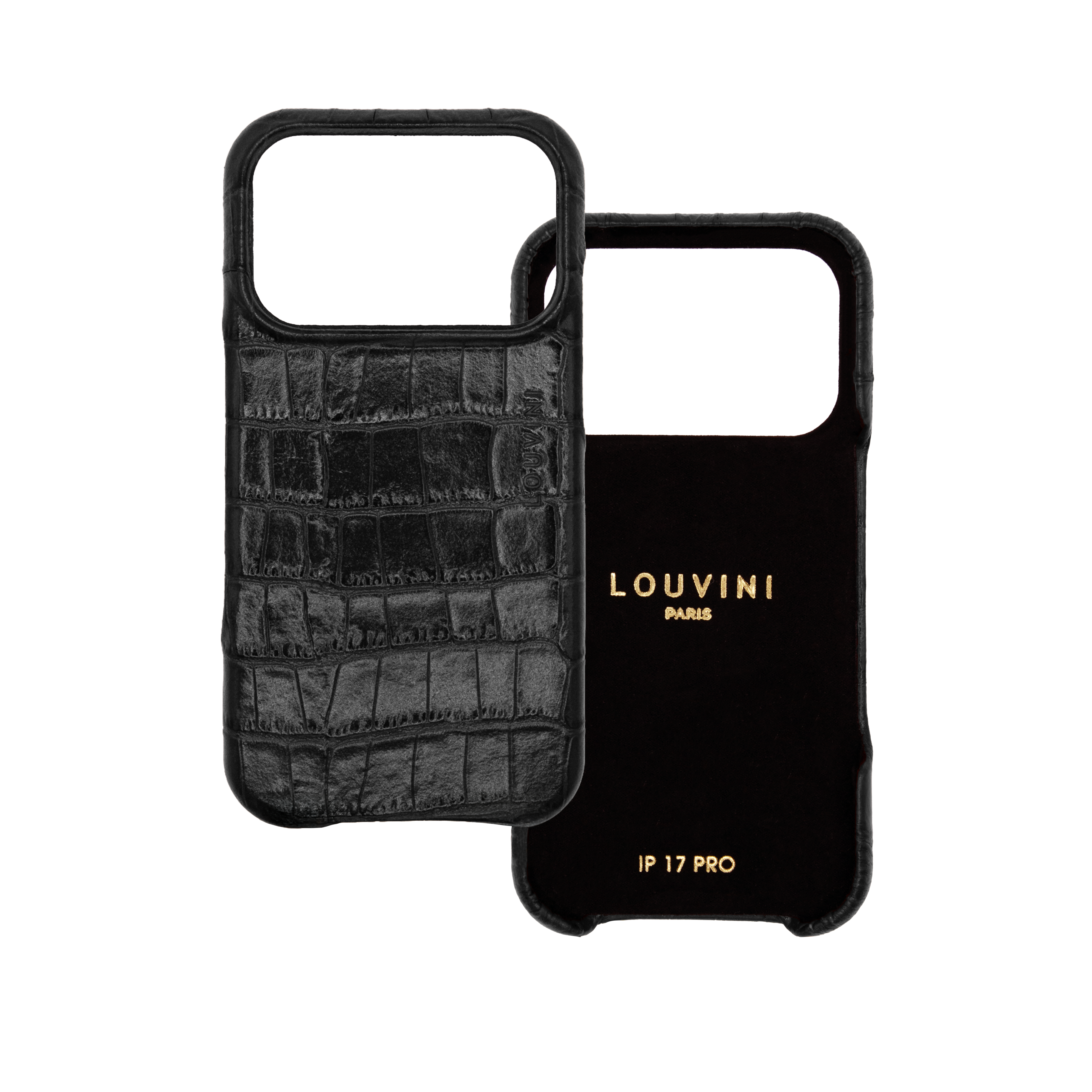 Leather iPhone Case without Loops and MagSafe MAX - Black Crocodile
