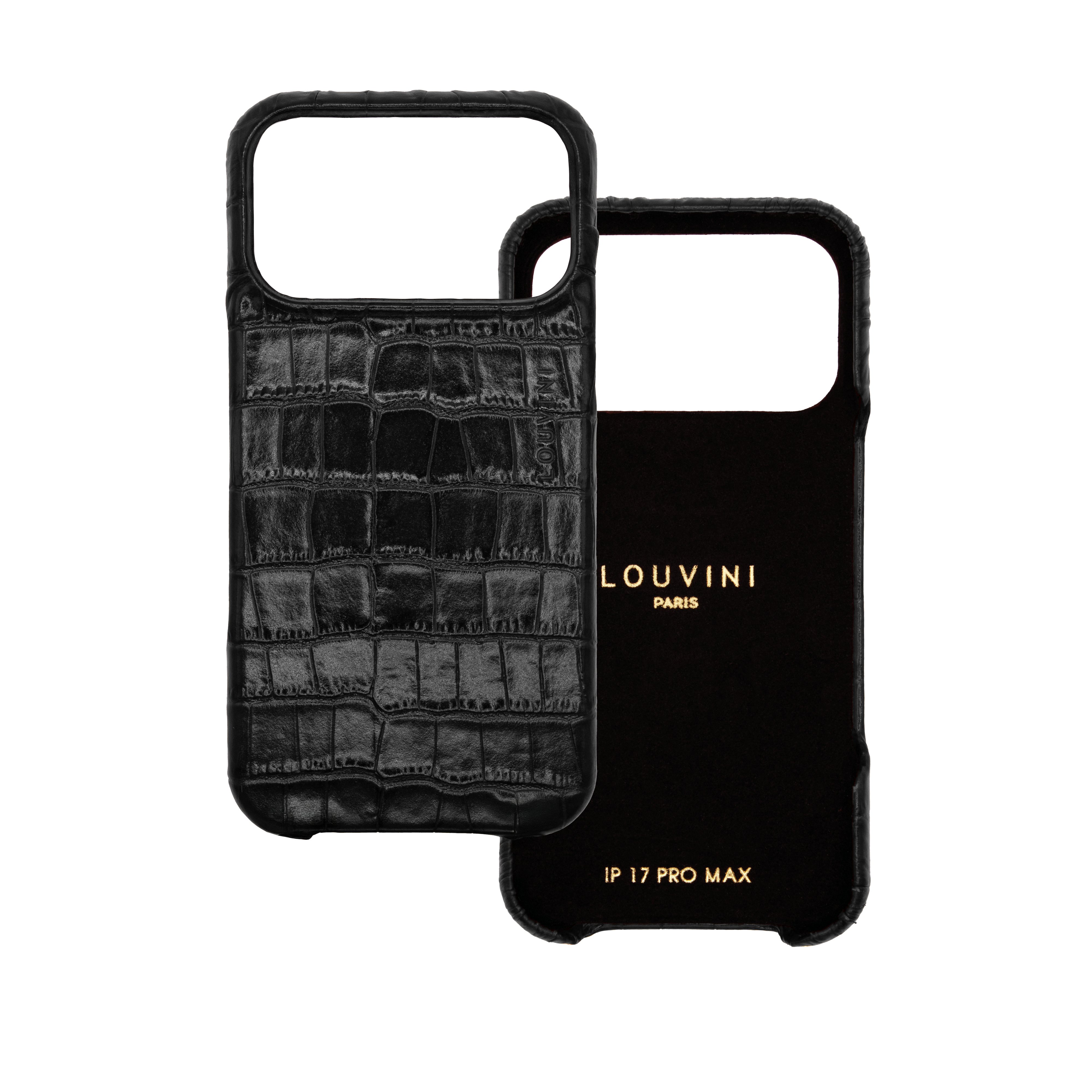 Leather iPhone Case without Loops and MagSafe MAX - Black Crocodile