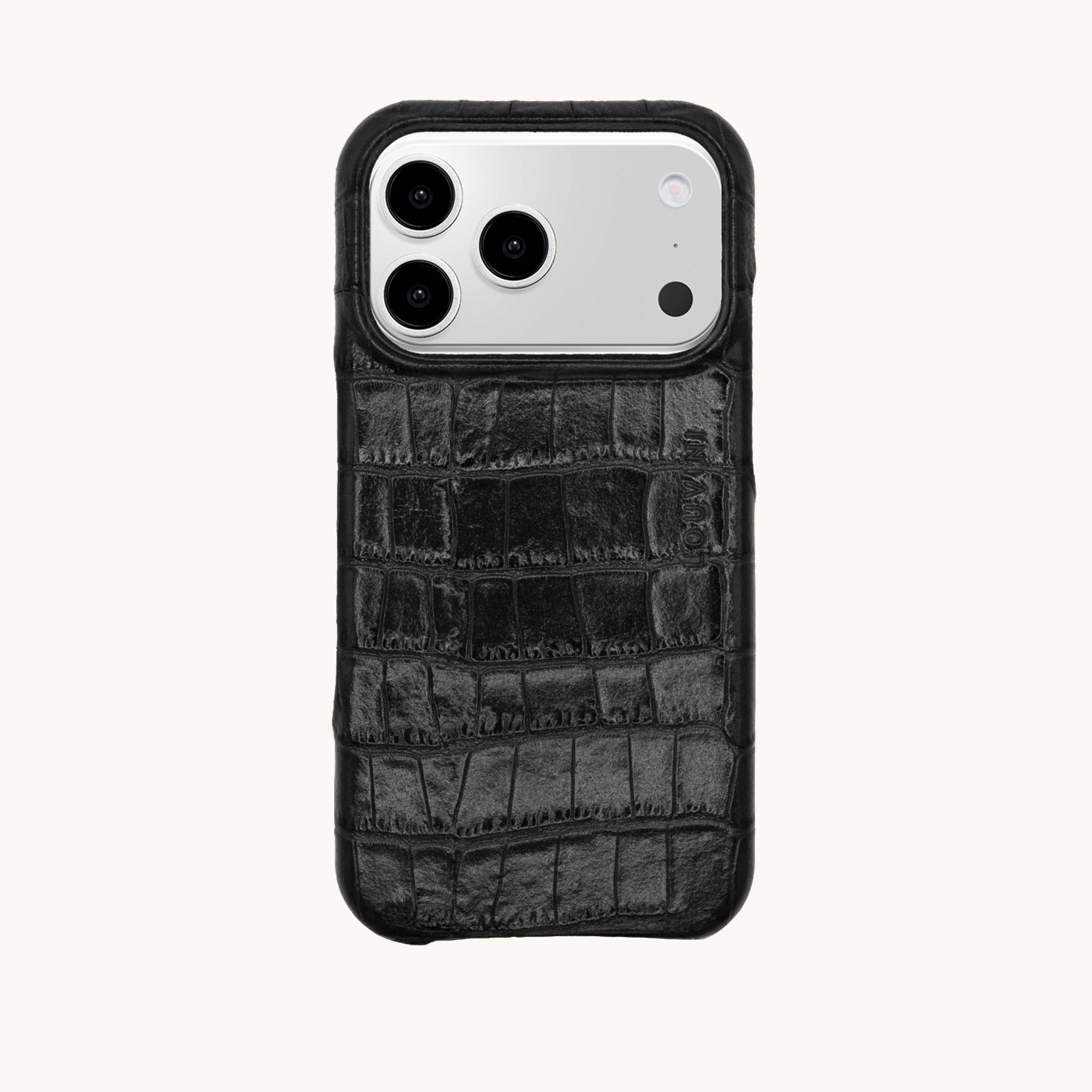 Leather iPhone Case without Loops and MagSafe MAX - Black Crocodile