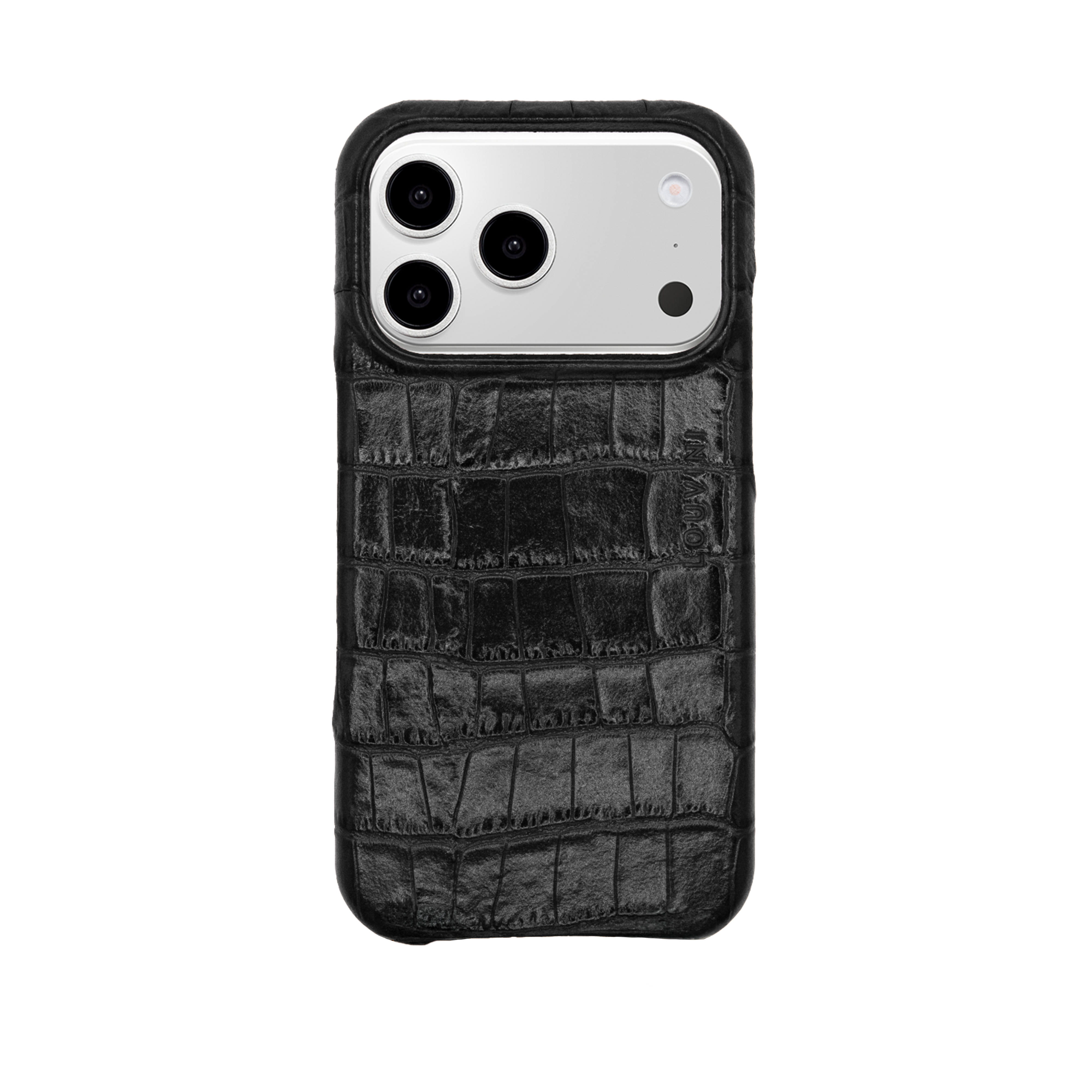Leather iPhone Case without Loops and MagSafe MAX - Black Crocodile