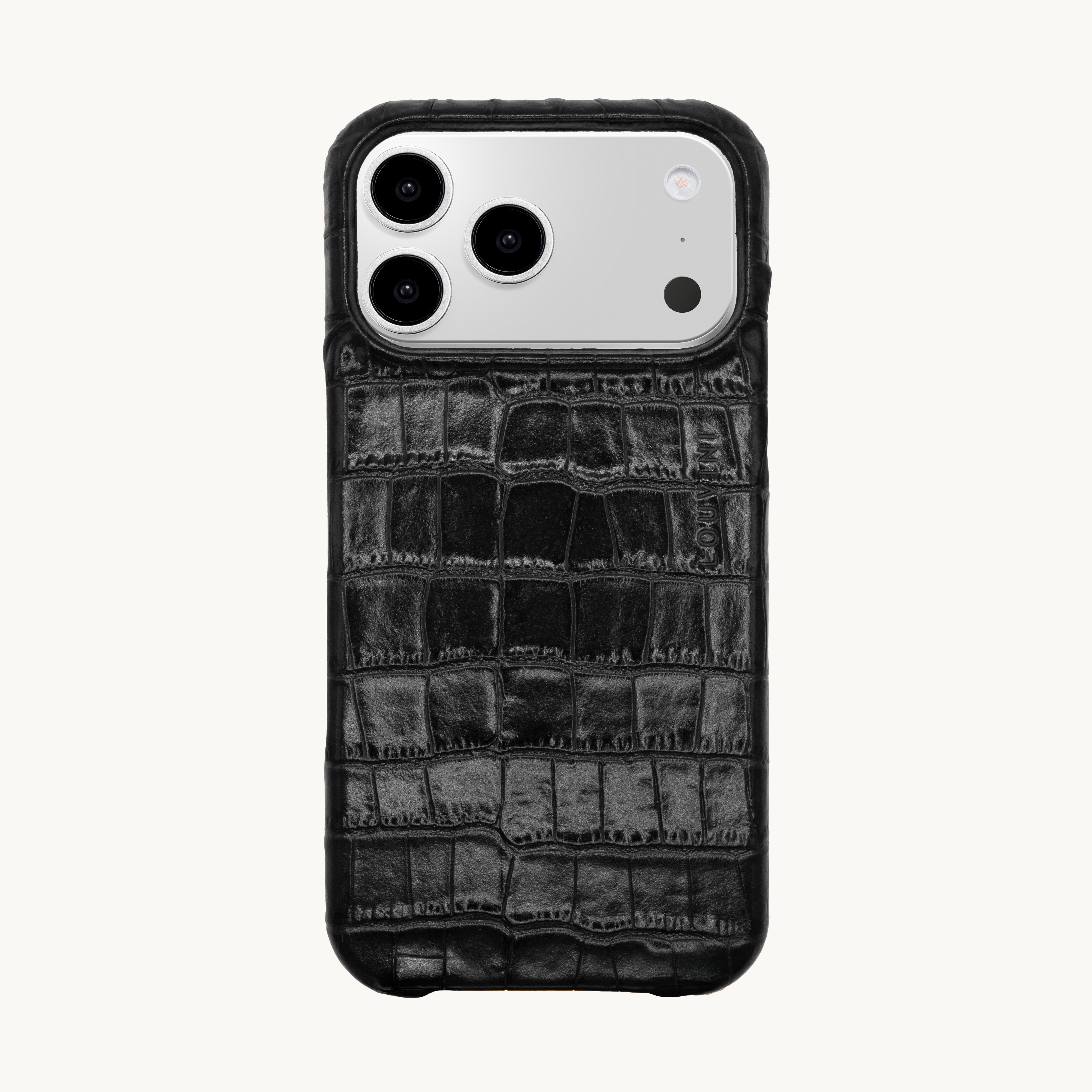 Leather iPhone Case without Loops and MagSafe MAX - Black Crocodile