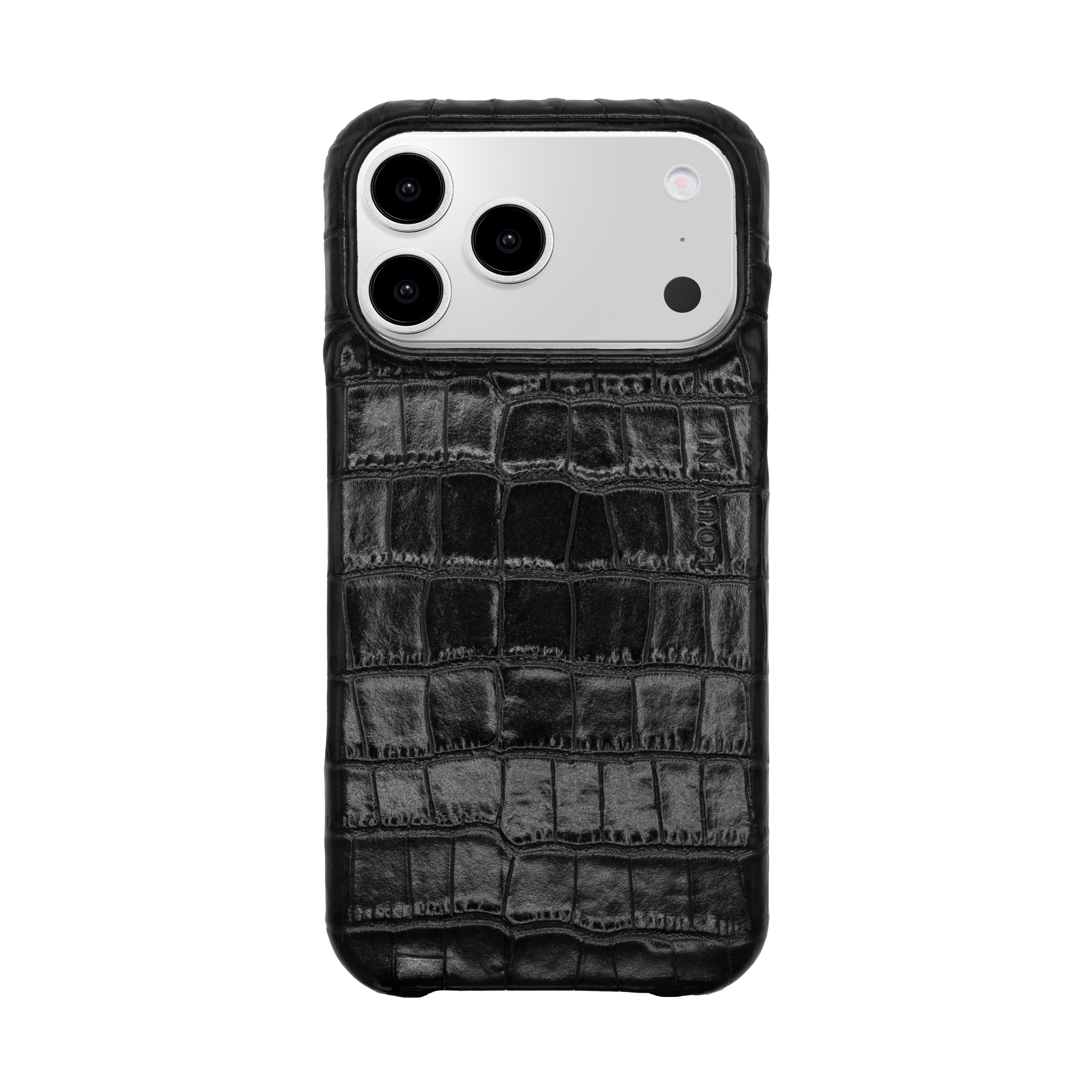 Leather iPhone Case without Loops and MagSafe MAX - Black Crocodile