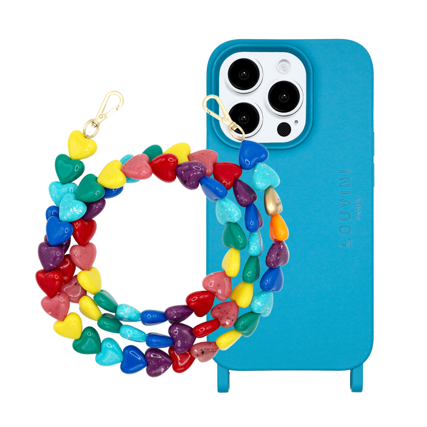 ensemble coque de téléphone bleu avec cordon multicolor