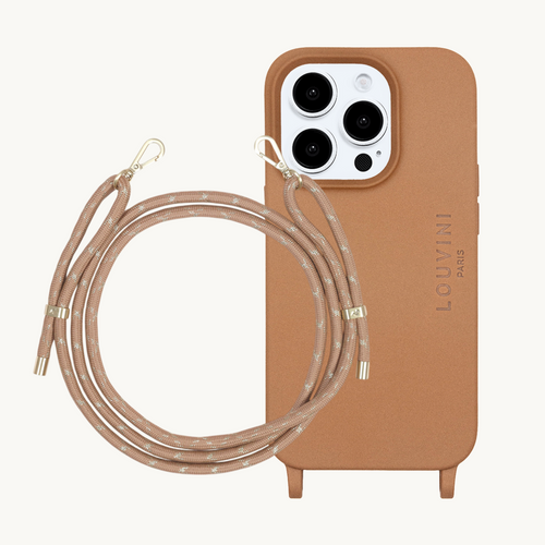 Ensemble coque pour téléphone cannelle avec cordon cannelle doré