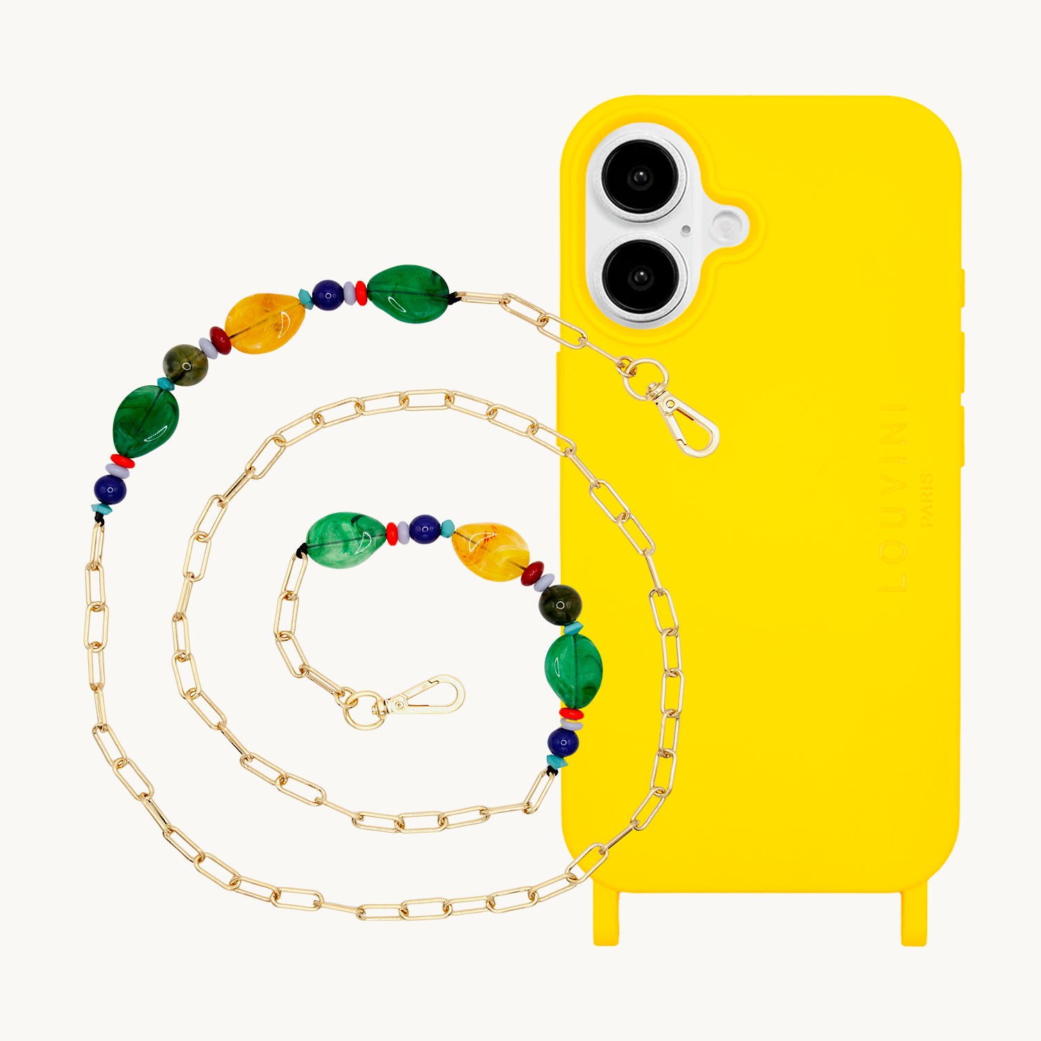 MILO MagSafe iPhone case in yellow & BELLA chain