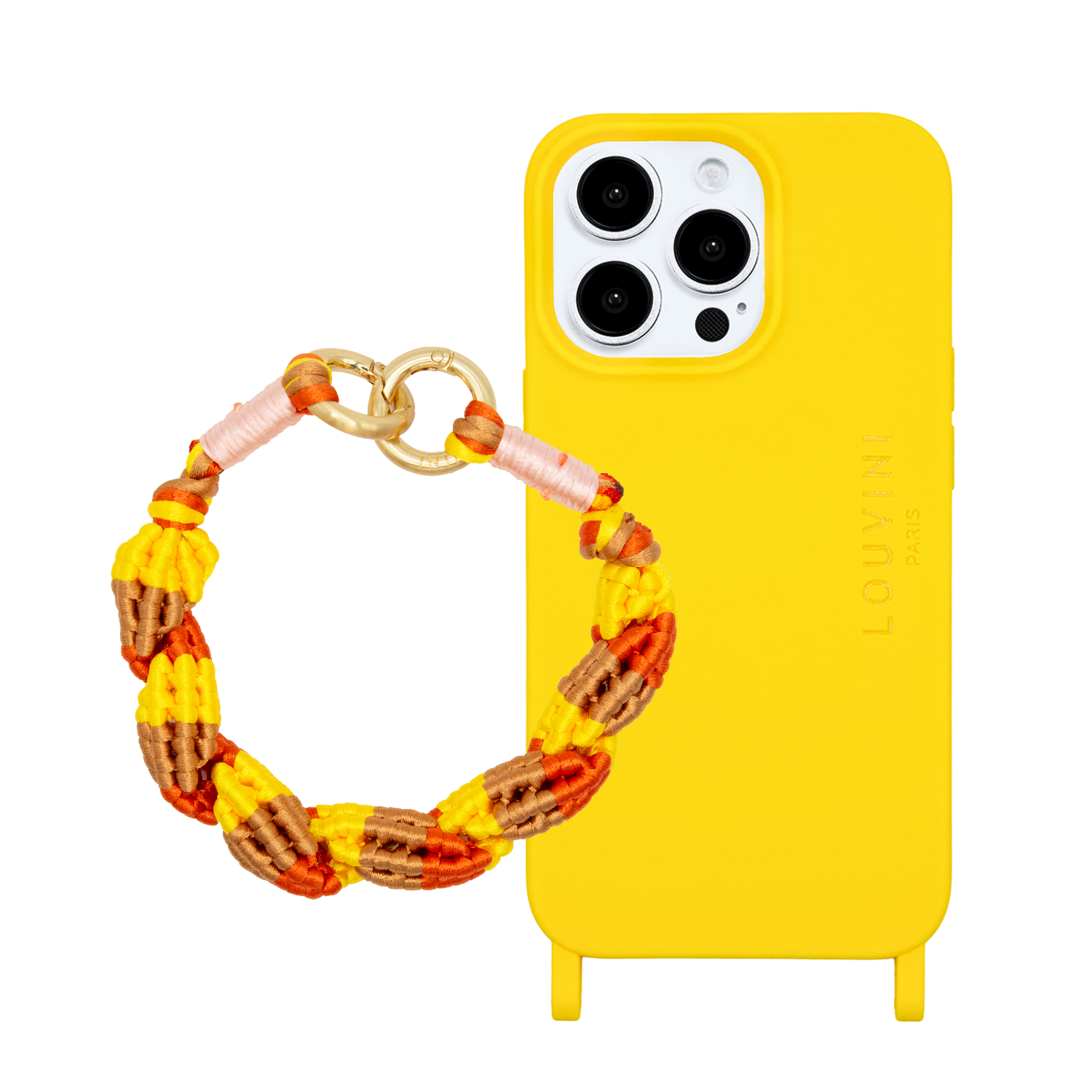 ensemble coque de téléphone jaune avec bracelet jaune