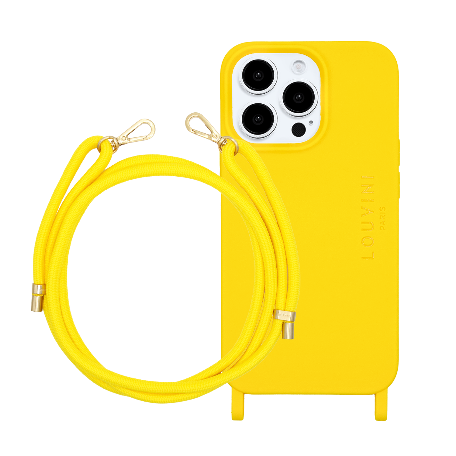 ensemble coque pour téléphone jaune avec cordon jaune soleil