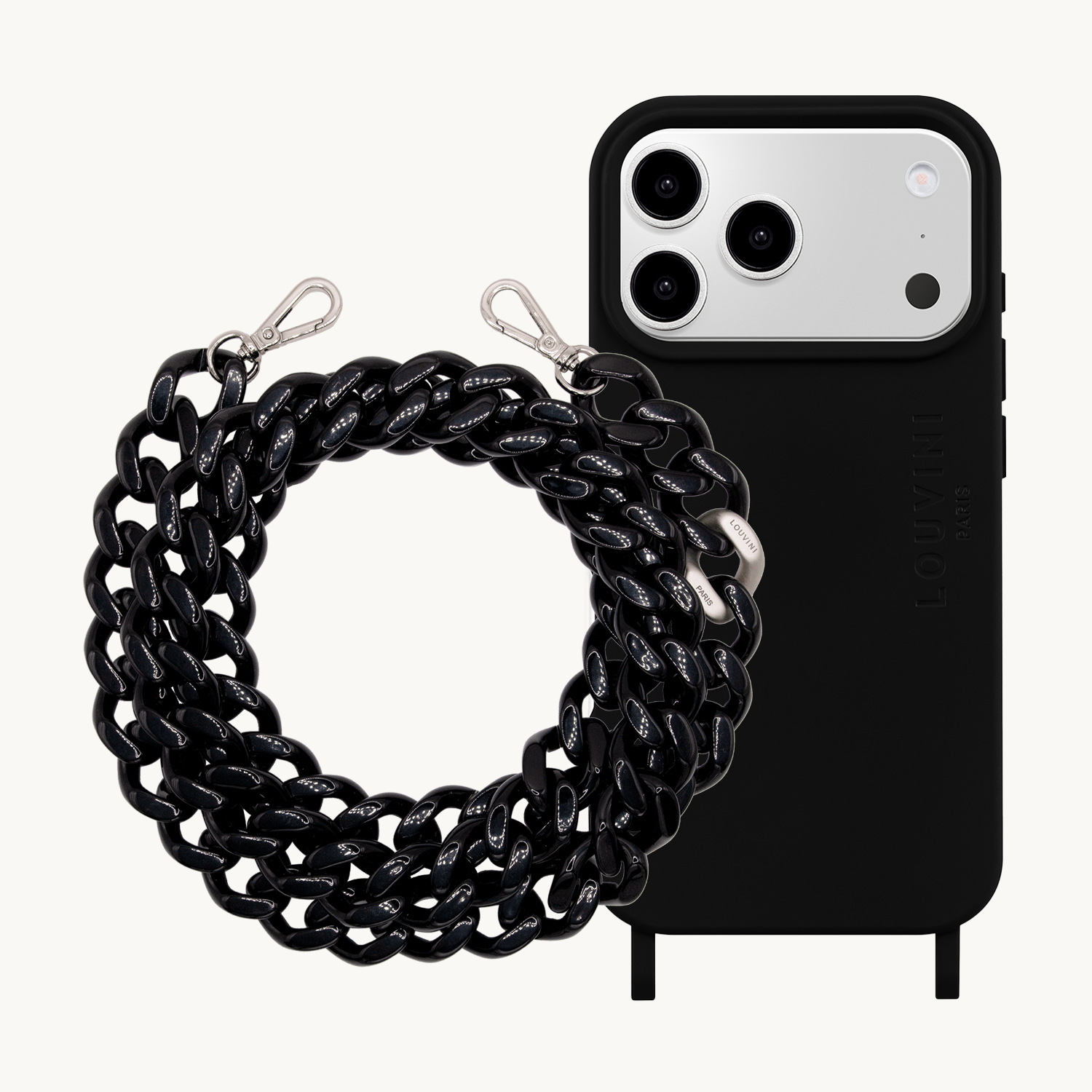 MILO MagSafe Black iPhone Case & ZOE Silver Black Chain