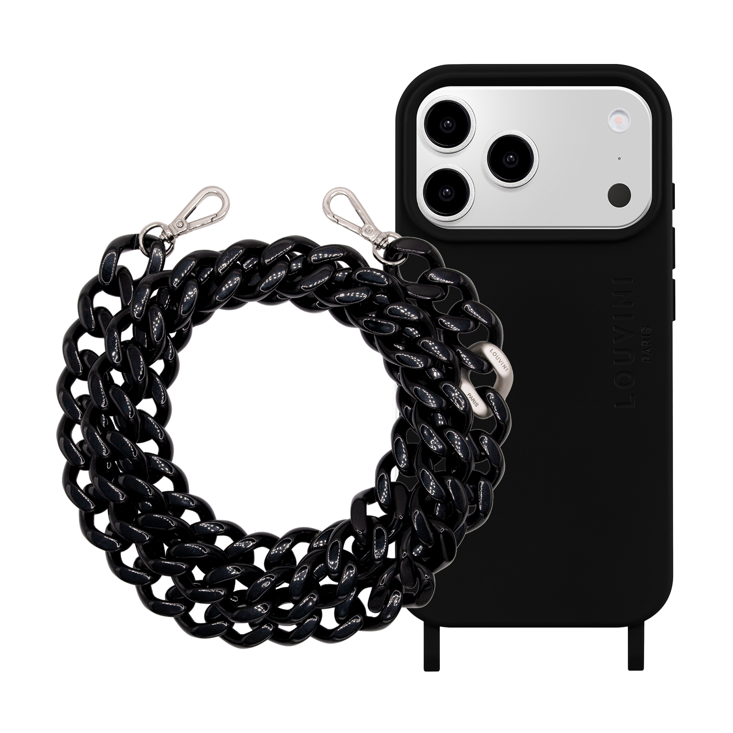 MILO MagSafe Black iPhone Case & ZOE Silver Black Chain