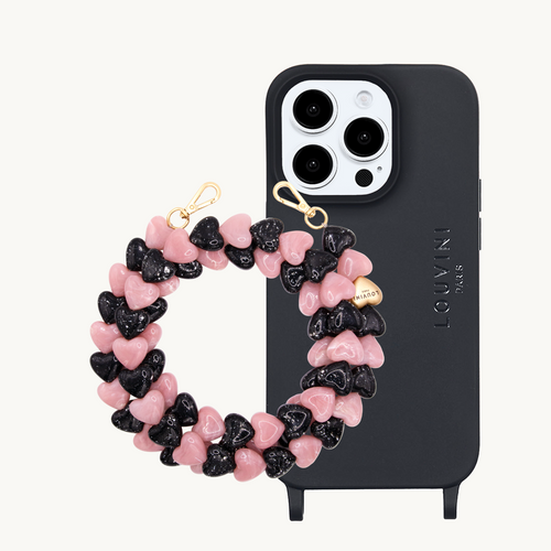 ensemble coque de téléphone noir et chaîne noire et rose