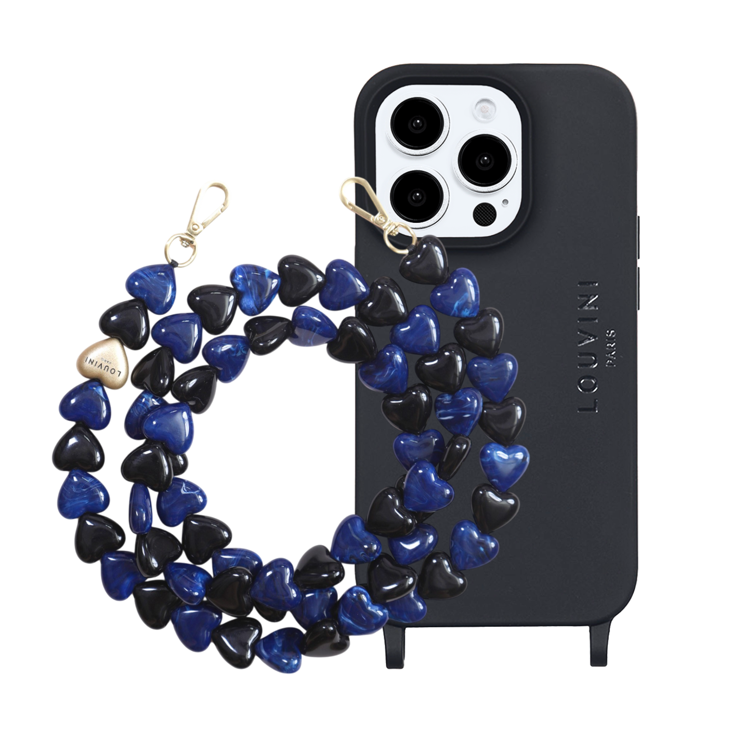 Ensemble coque pour téléphone noir avec chaîne noire et marine
