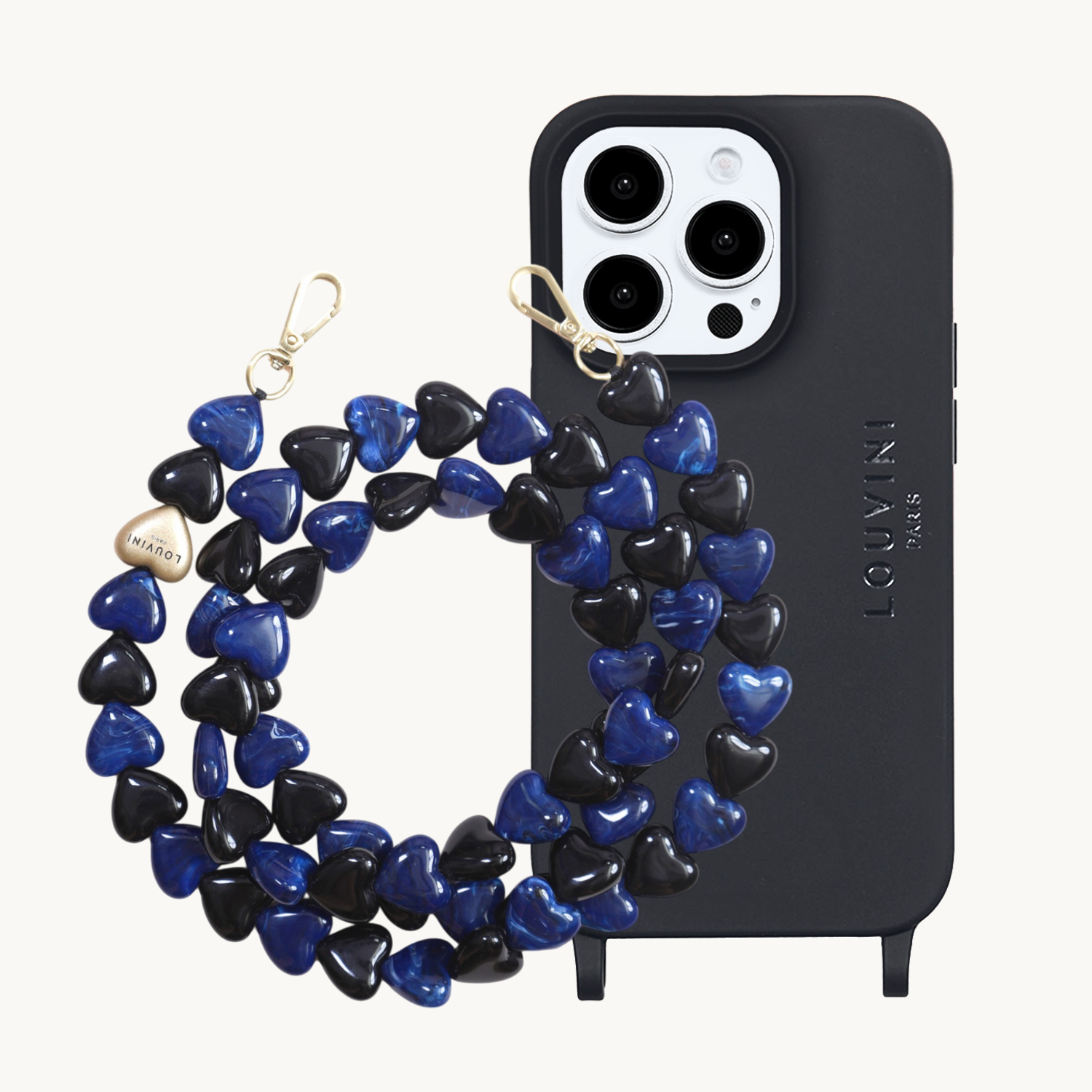 Ensemble coque pour téléphone noir avec chaîne noire et marine