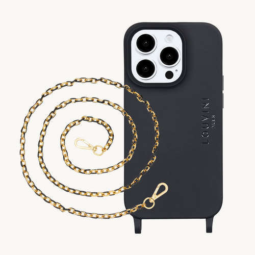ensemble coque pour téléphone noir avec chaîne noire