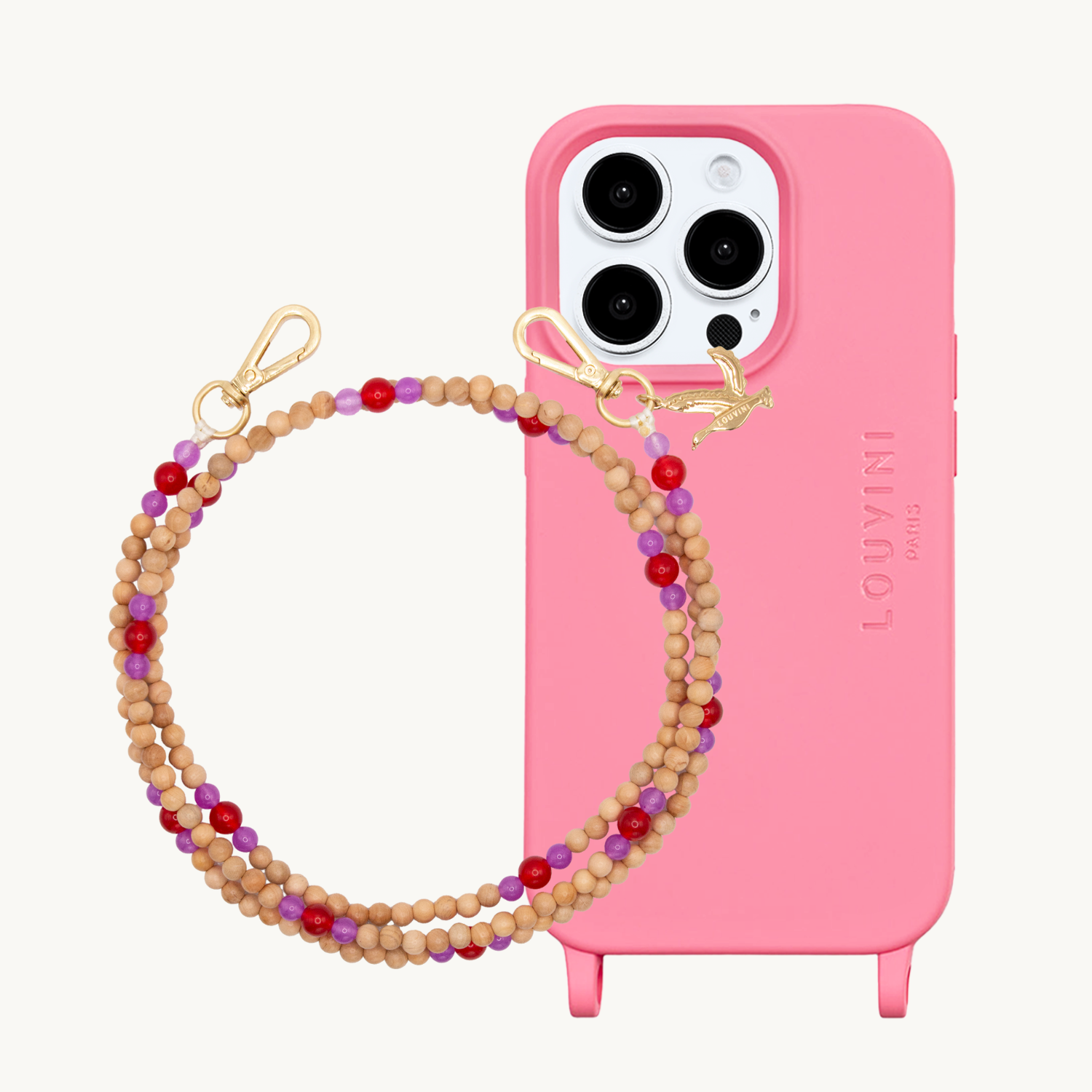 ensemble coque de téléphone en TPU avec bandoulière en perle