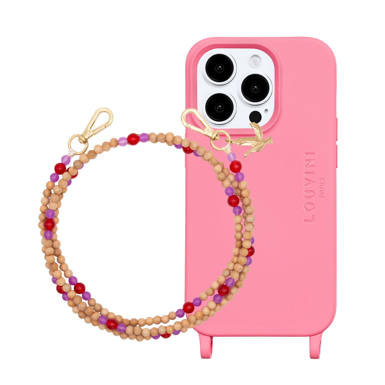 ensemble coque de téléphone en TPU avec bandoulière en perle