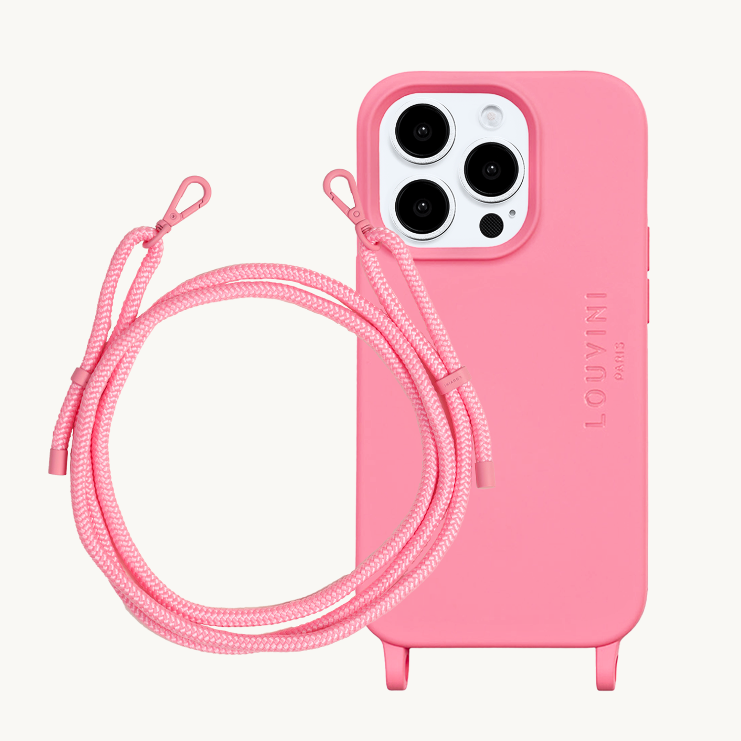 ensemble coque pour téléphone rose avec cordon rose