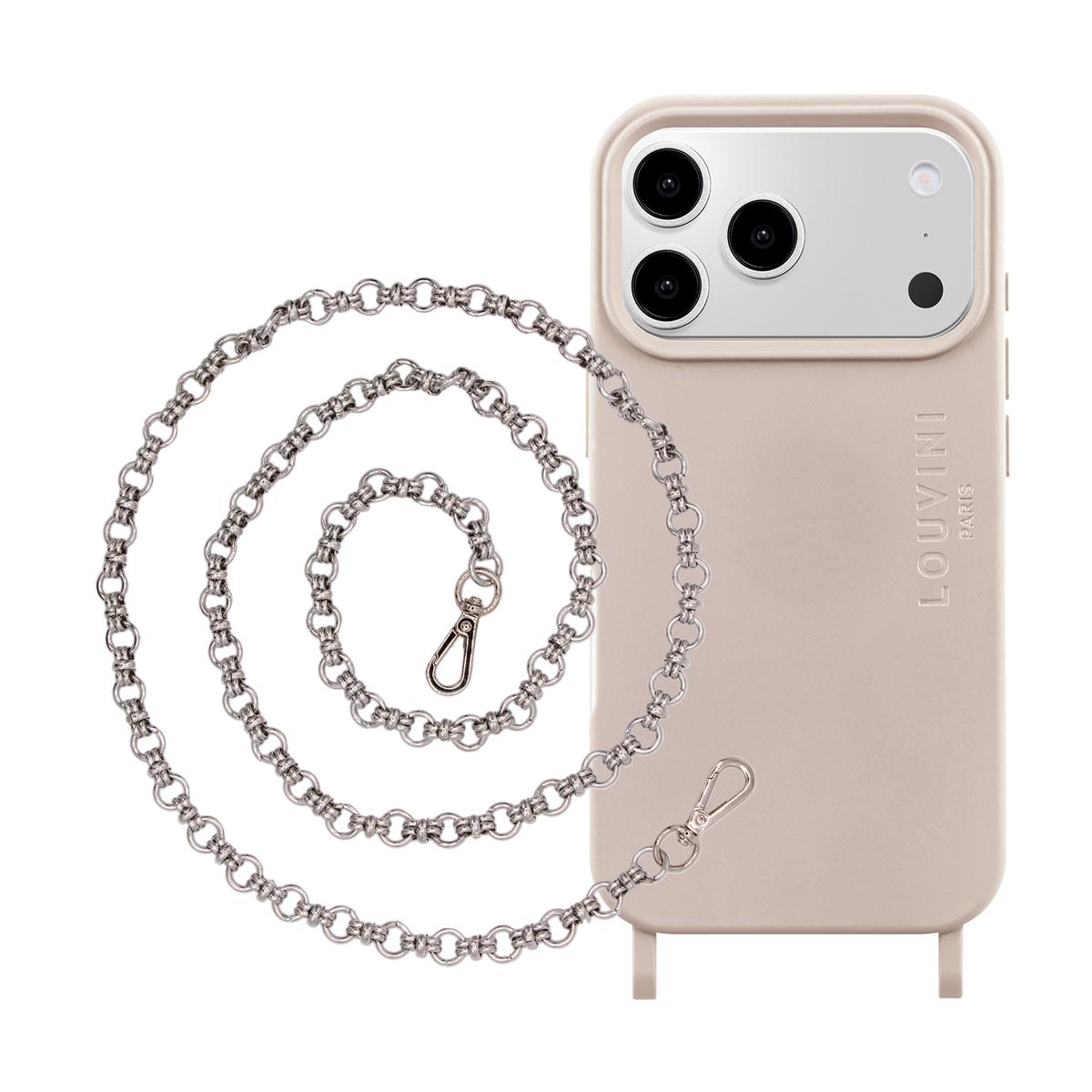 MILO Taupe MagSafe iPhone Case & Chain BECKY Silver