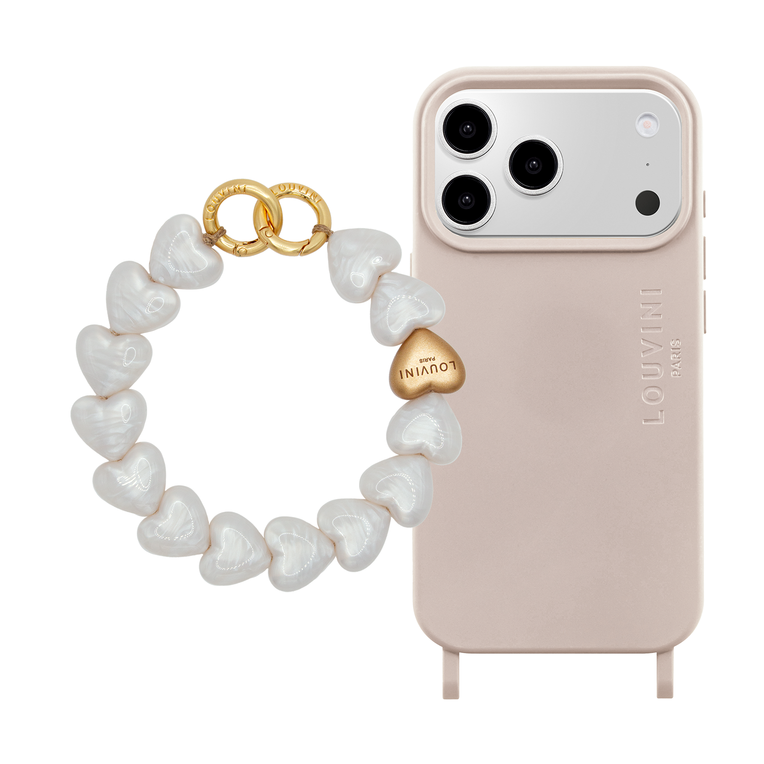MILO Phone Case Taupe & PETIT CUORE Bracelet White Pearl